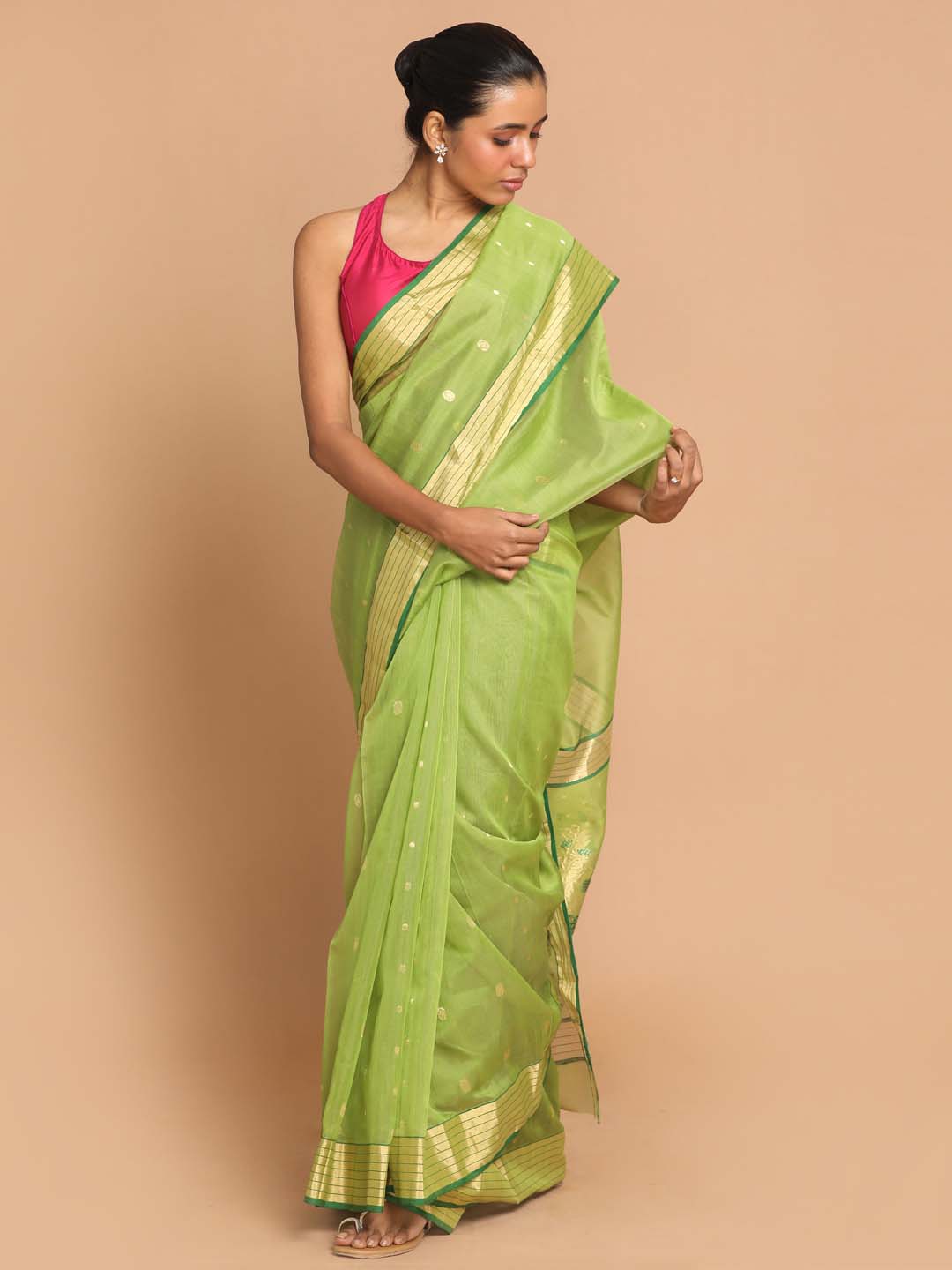 Indethnic Chanderi Handloom Silk Cotton Saree - View 1