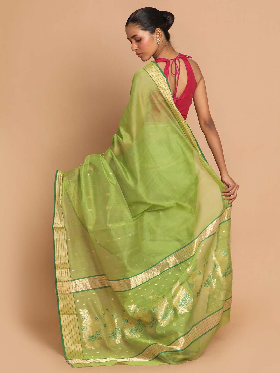 Indethnic Chanderi Handloom Silk Cotton Saree - View 3