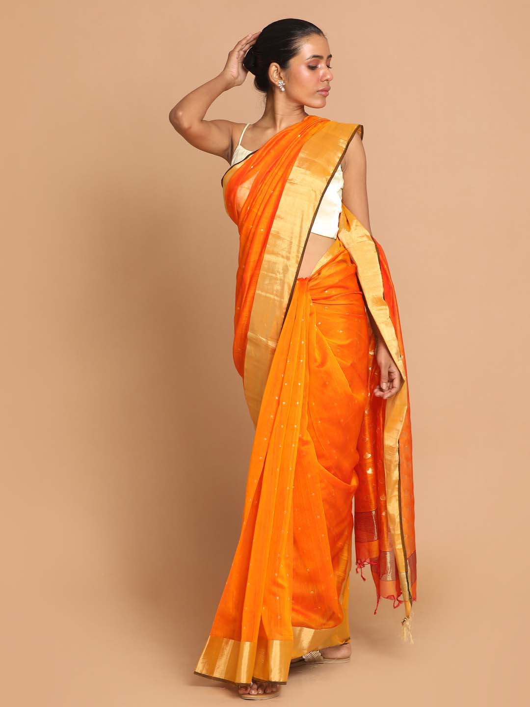 Indethnic Chanderi Handloom Silk Cotton Saree - View 1