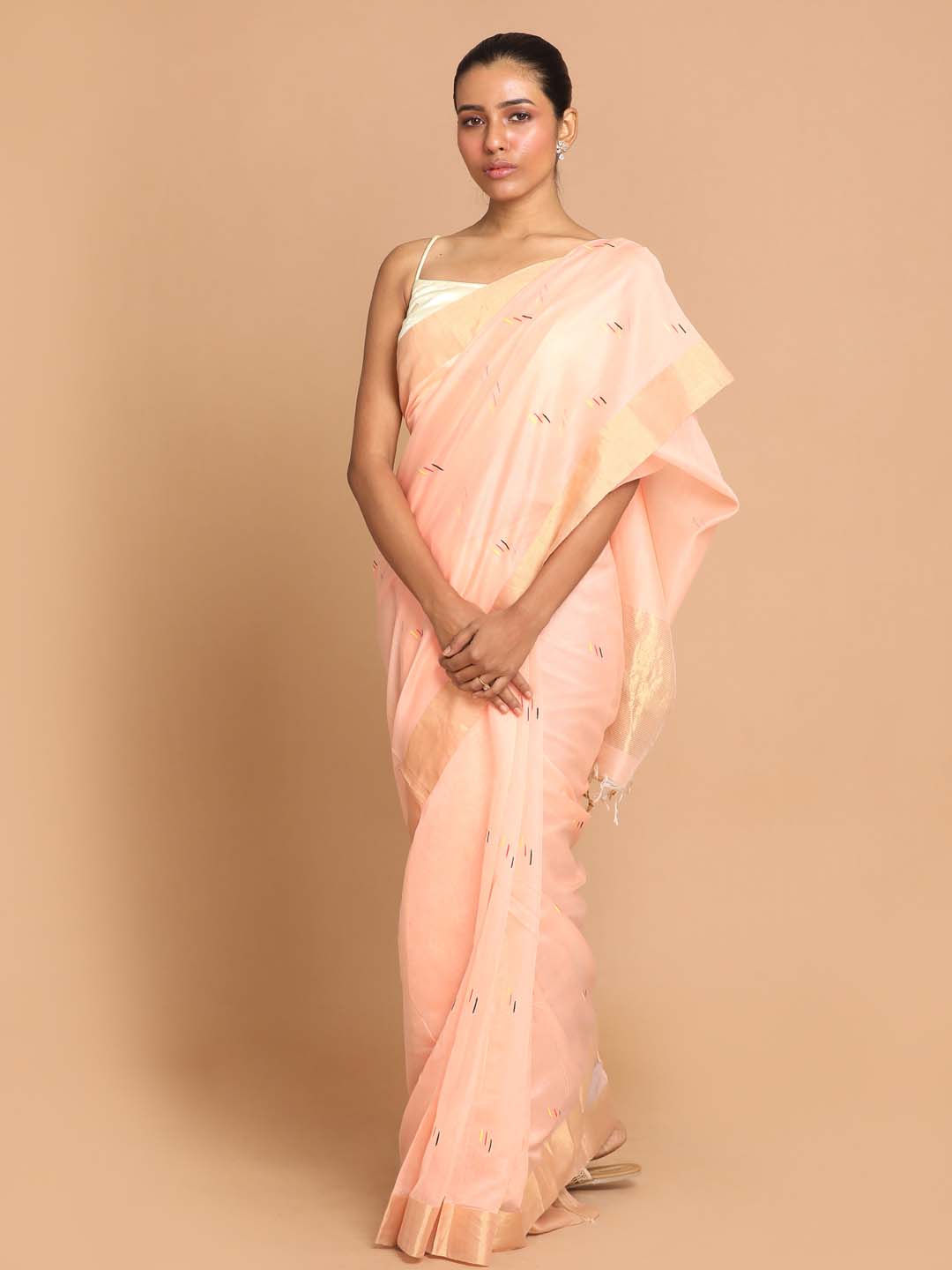 Indethnic Chanderi Handloom Silk Cotton Saree - View 1