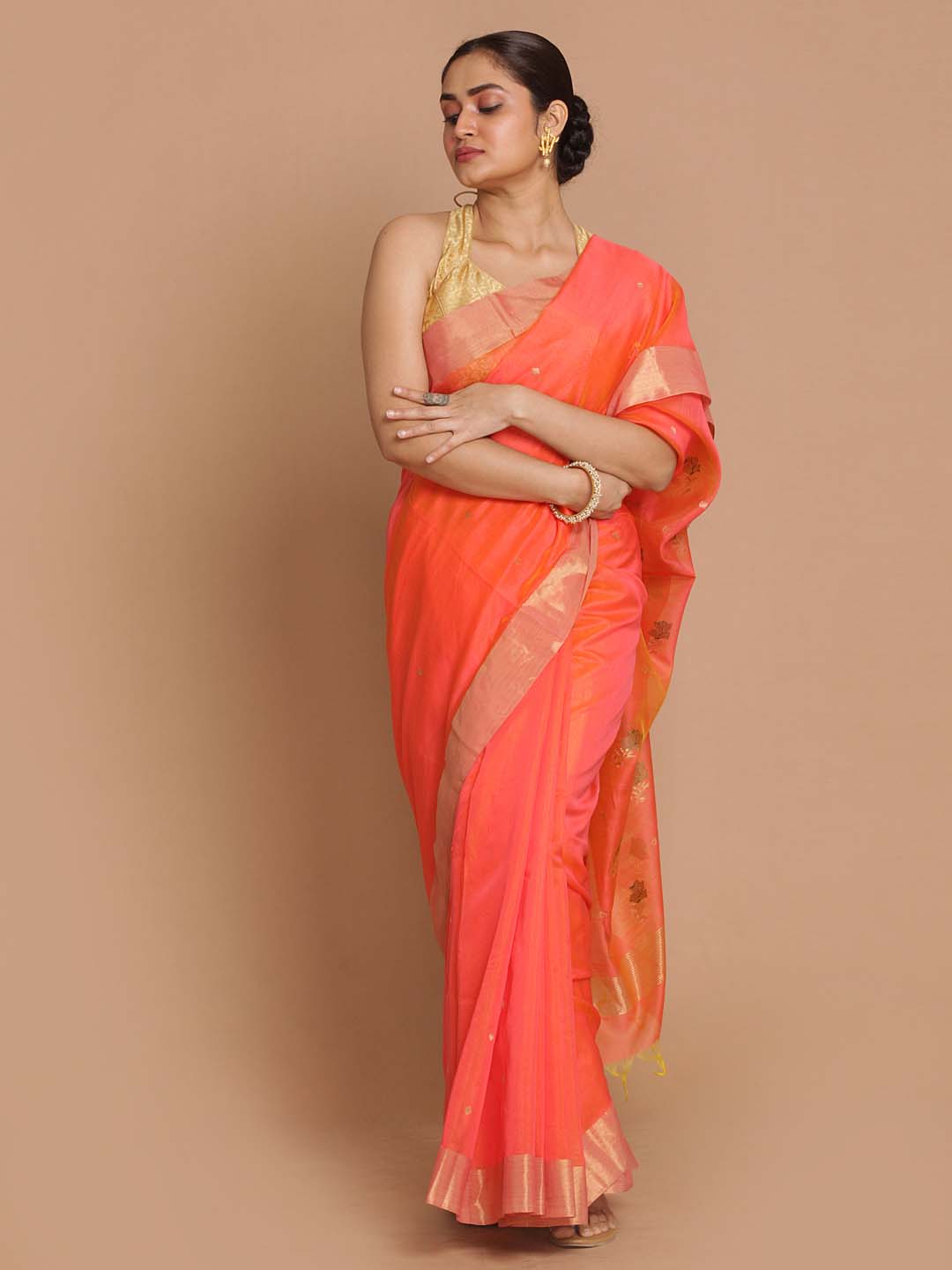 Indethnic Chanderi Handloom Silk Cotton Saree - View 1