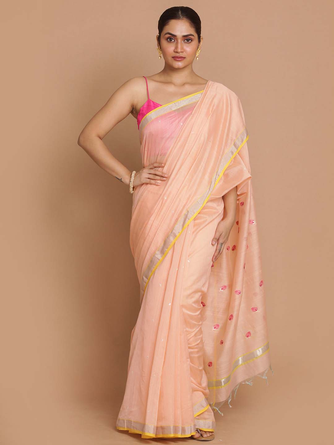 Indethnic Chanderi Handloom Silk Cotton Saree - View 1