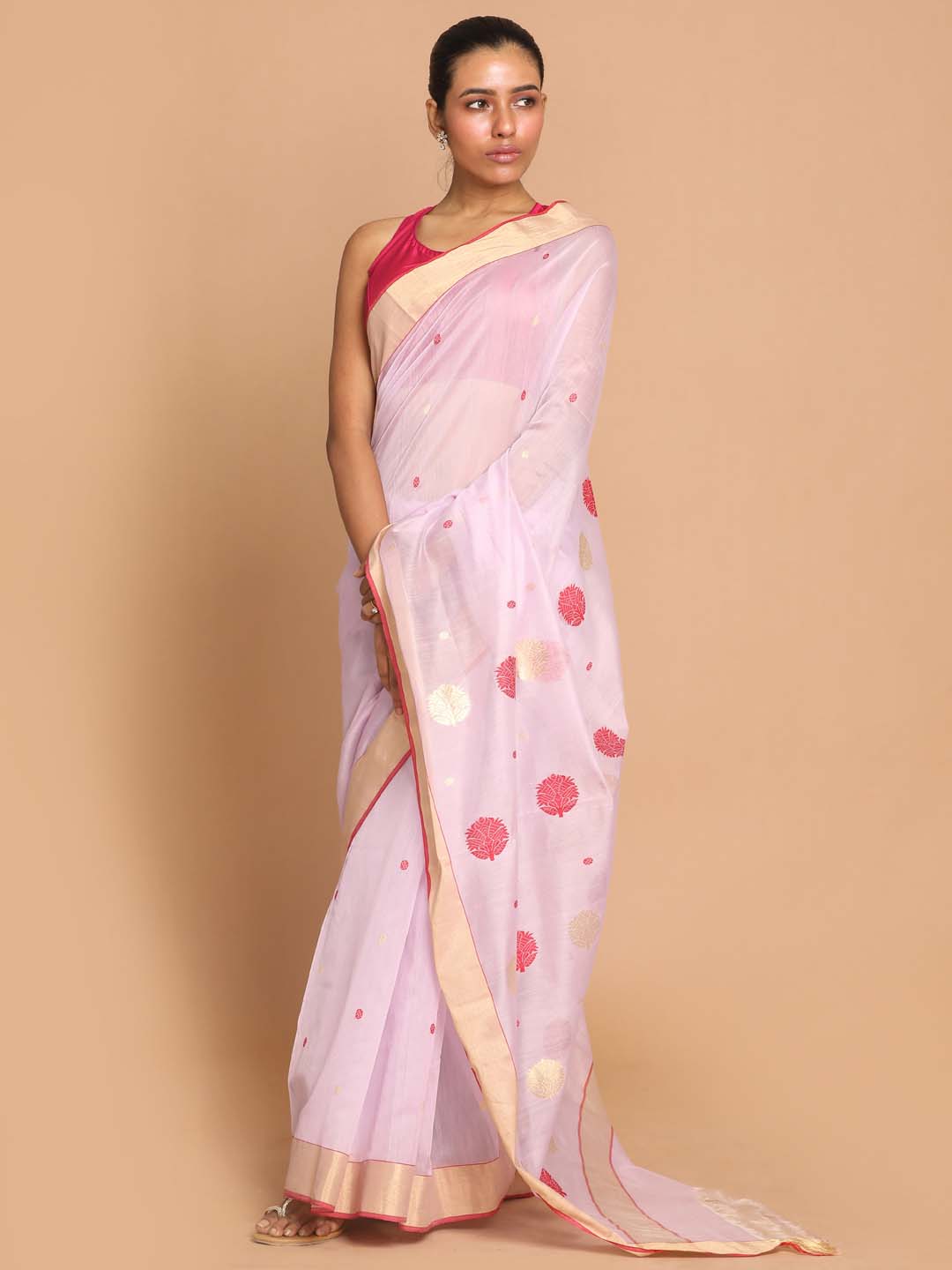 Indethnic Chanderi Handloom Silk Cotton Saree - View 1