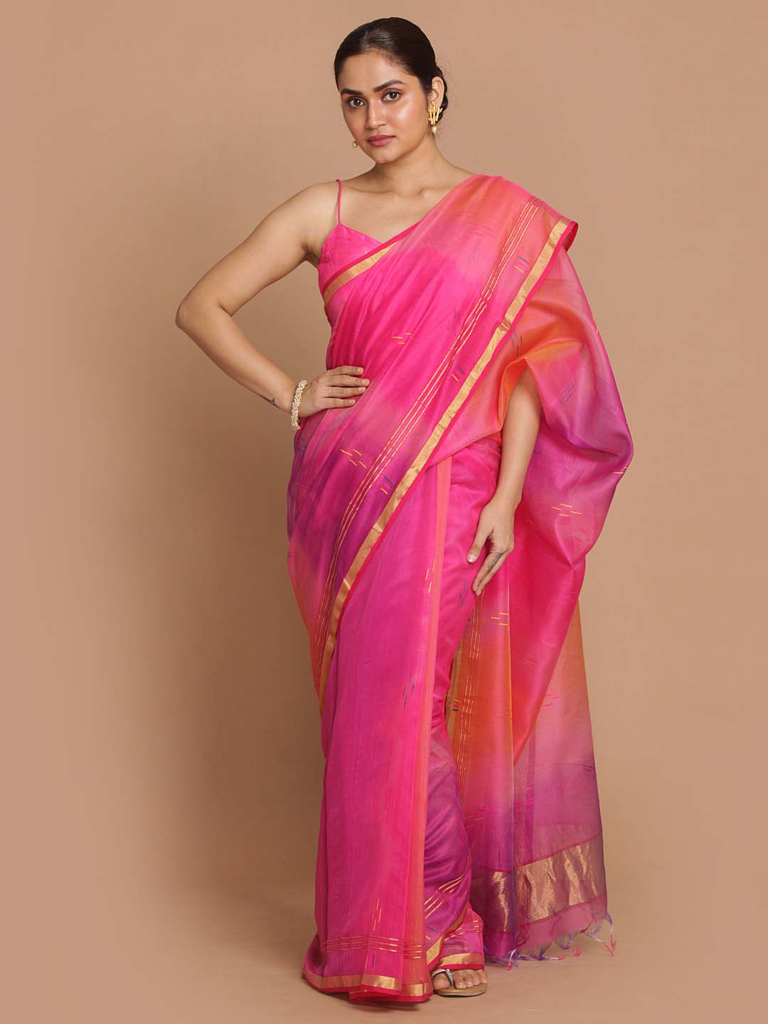 Indethnic Chanderi Handloom Silk Cotton Saree - View 1