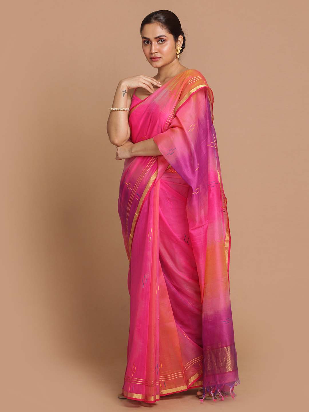 Indethnic Chanderi Handloom Silk Cotton Saree - View 2