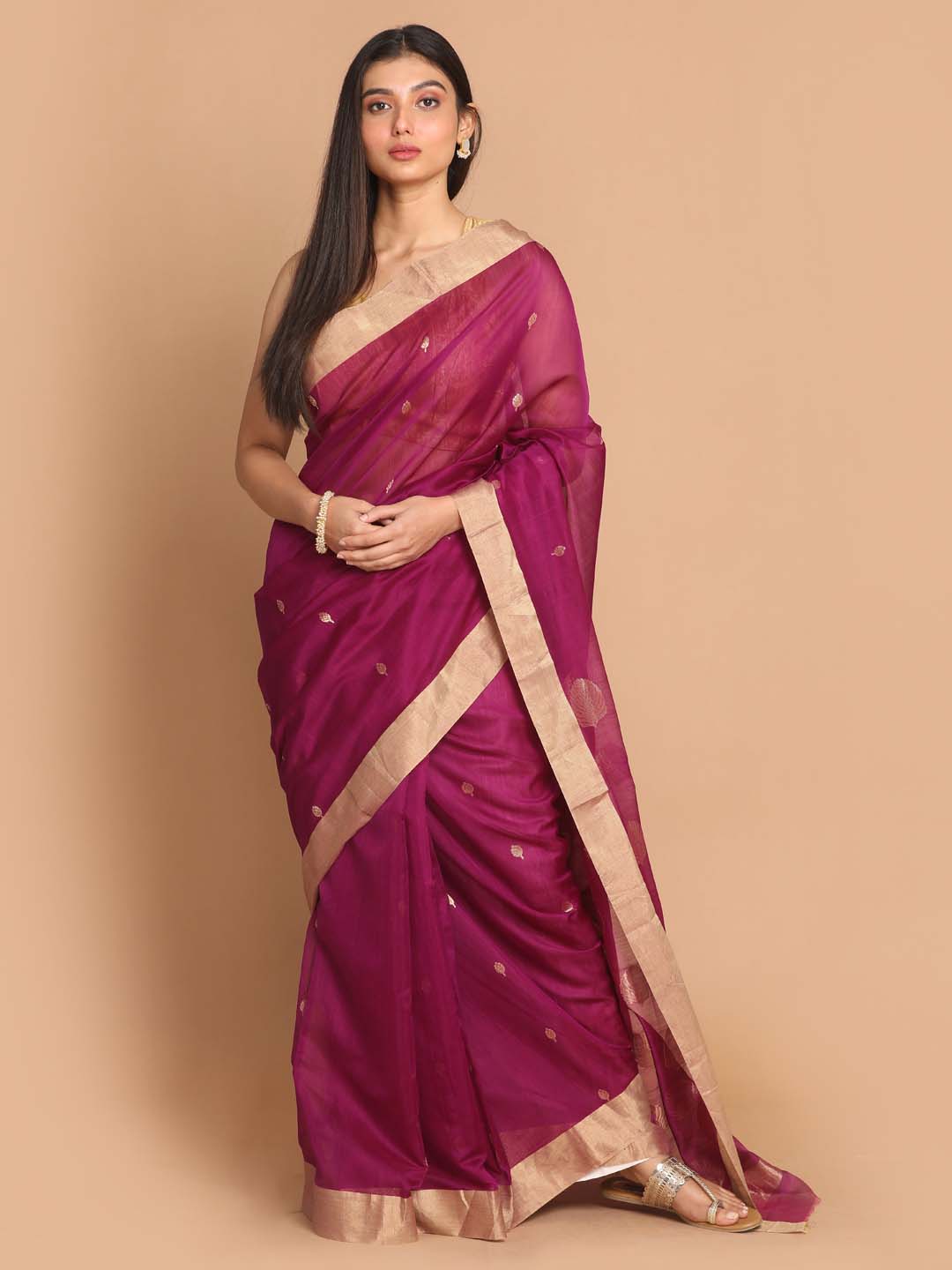 Indethnic Chanderi Handloom Silk Cotton Saree - View 1