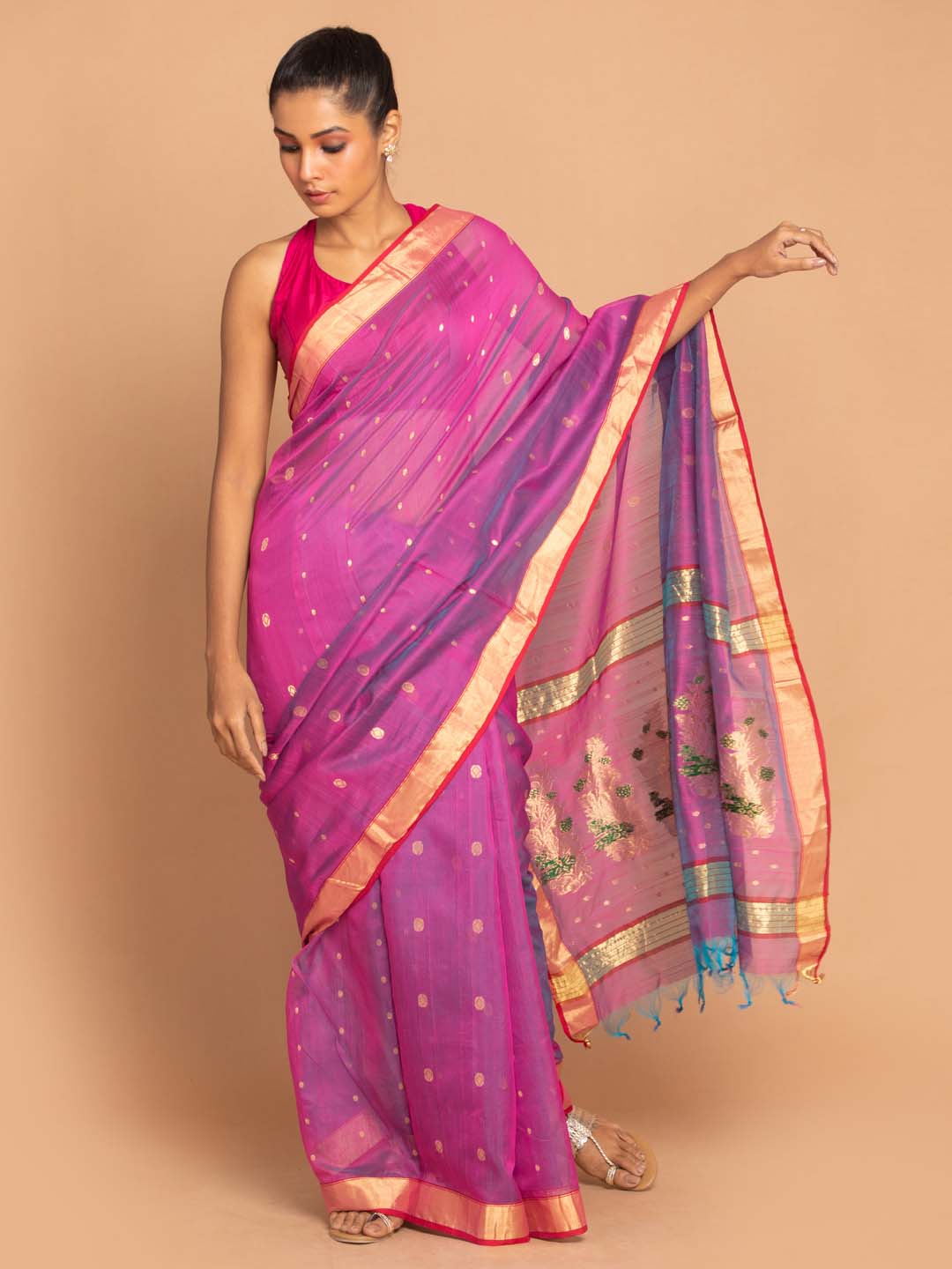 Indethnic Chanderi Handloom Silk Cotton Saree - View 1