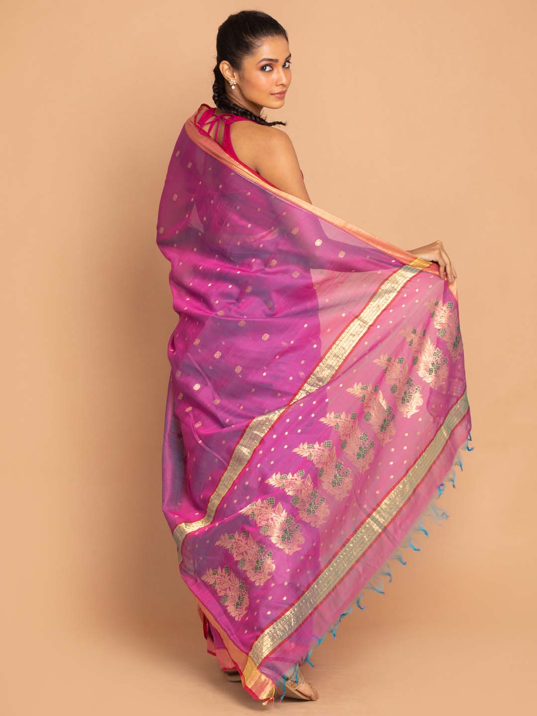 Indethnic Chanderi Handloom Silk Cotton Saree - View 3