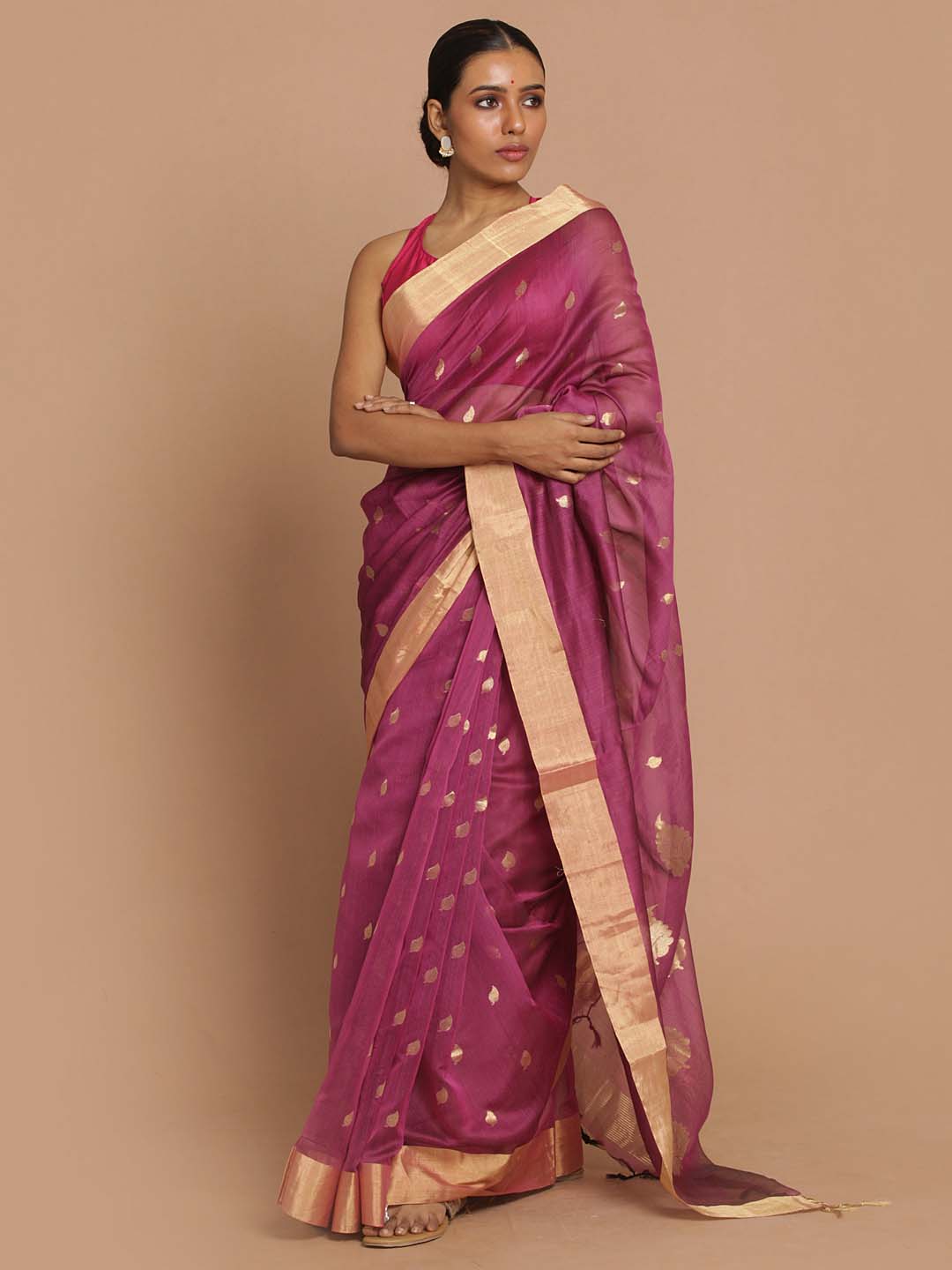 Indethnic Chanderi Handloom Silk Cotton Saree - View 1