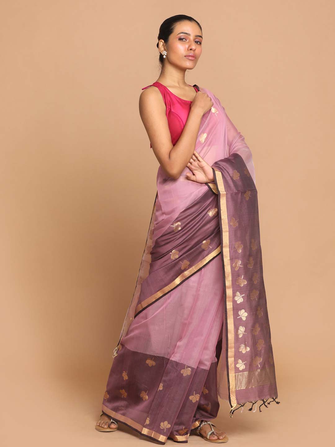 Indethnic Chanderi Handloom Silk Cotton Saree - View 1