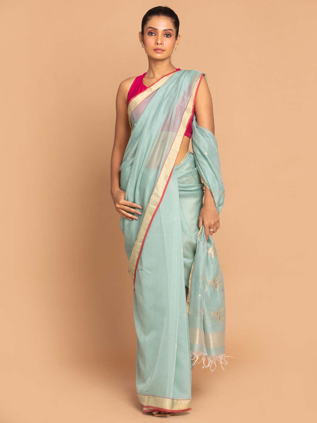 Indethnic Chanderi Handloom Silk Cotton Saree - View 1