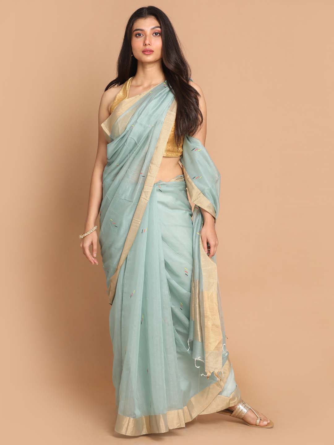 Indethnic Chanderi Handloom Silk Cotton Saree - View 1