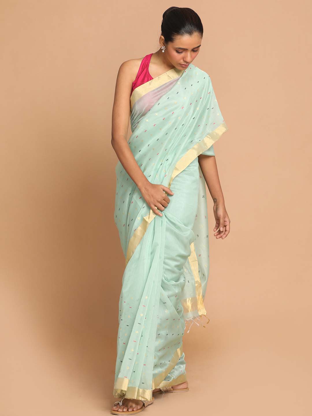 Indethnic Chanderi Handloom Silk Cotton Saree - View 1