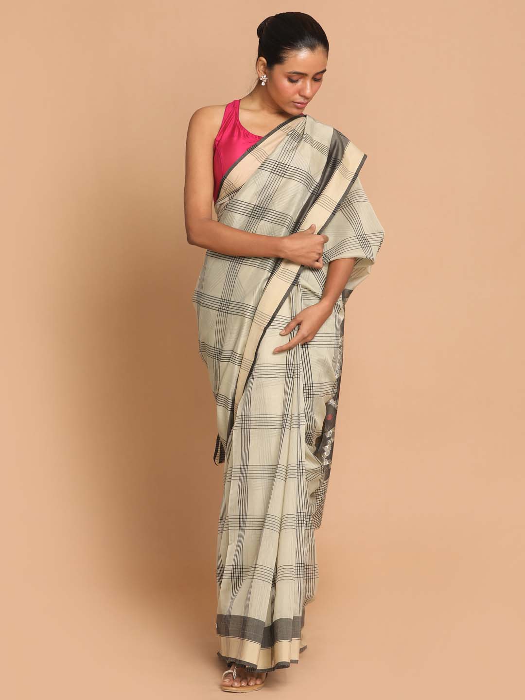 Indethnic Chanderi Handloom Silk Cotton Saree - View 1