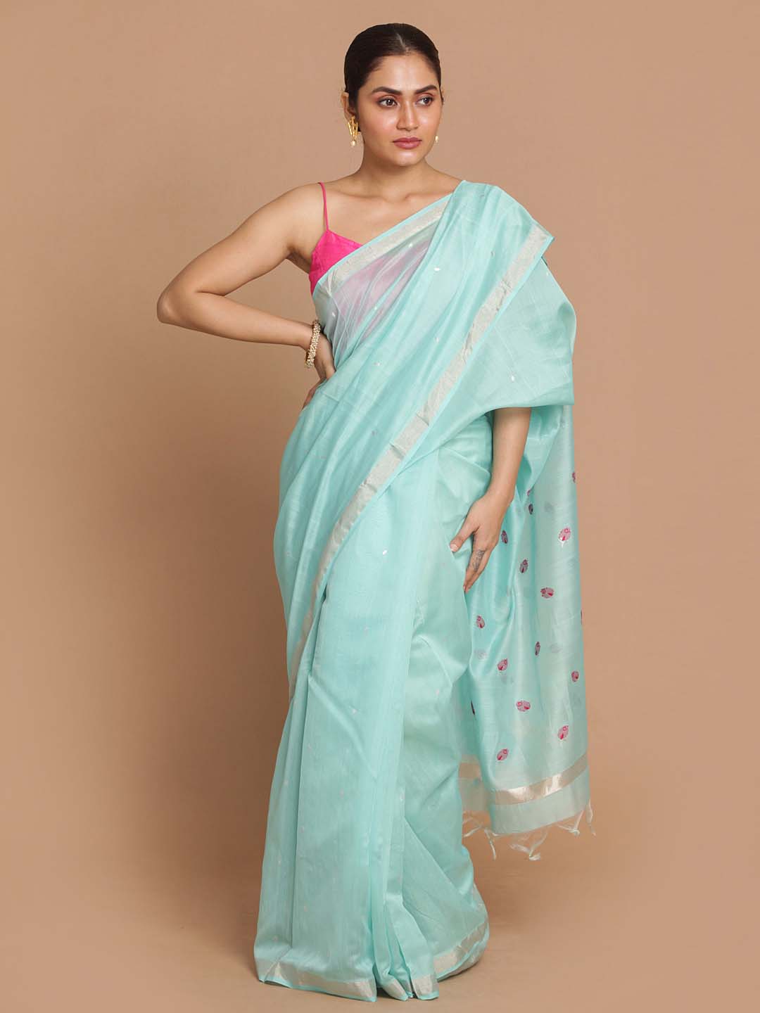 Indethnic Chanderi Handloom Silk Cotton Saree - View 1