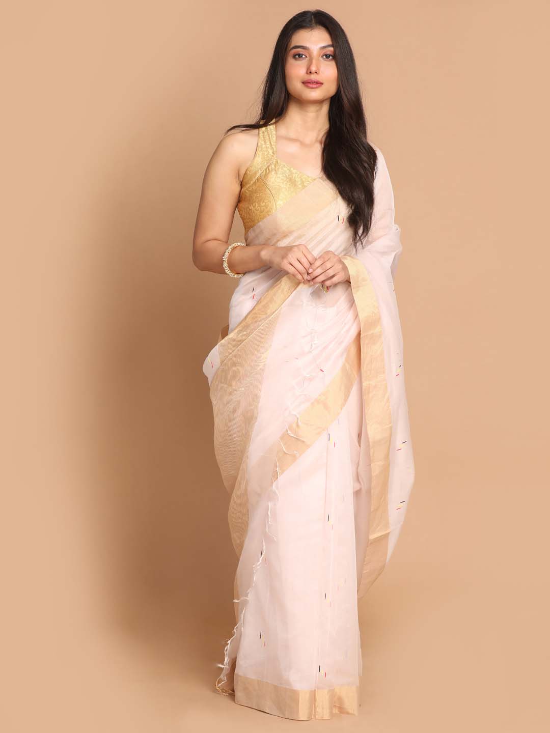 Indethnic Chanderi Handloom Silk Cotton Saree - View 1