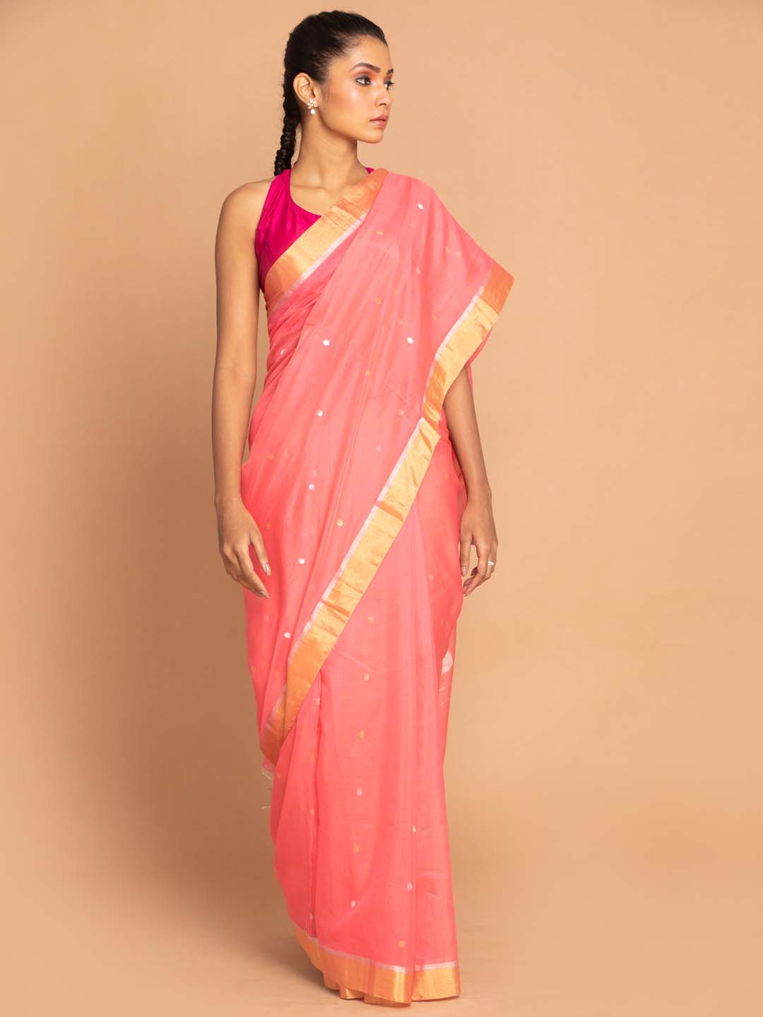 Indethnic Chanderi Handloom Silk Cotton Saree - View 1