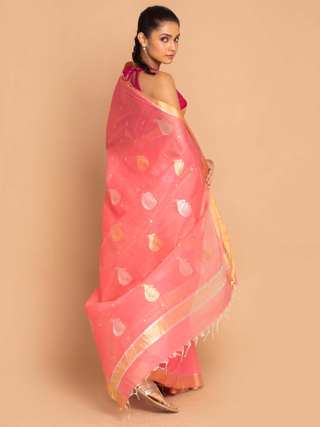 Indethnic Chanderi Handloom Silk Cotton Saree - View 3