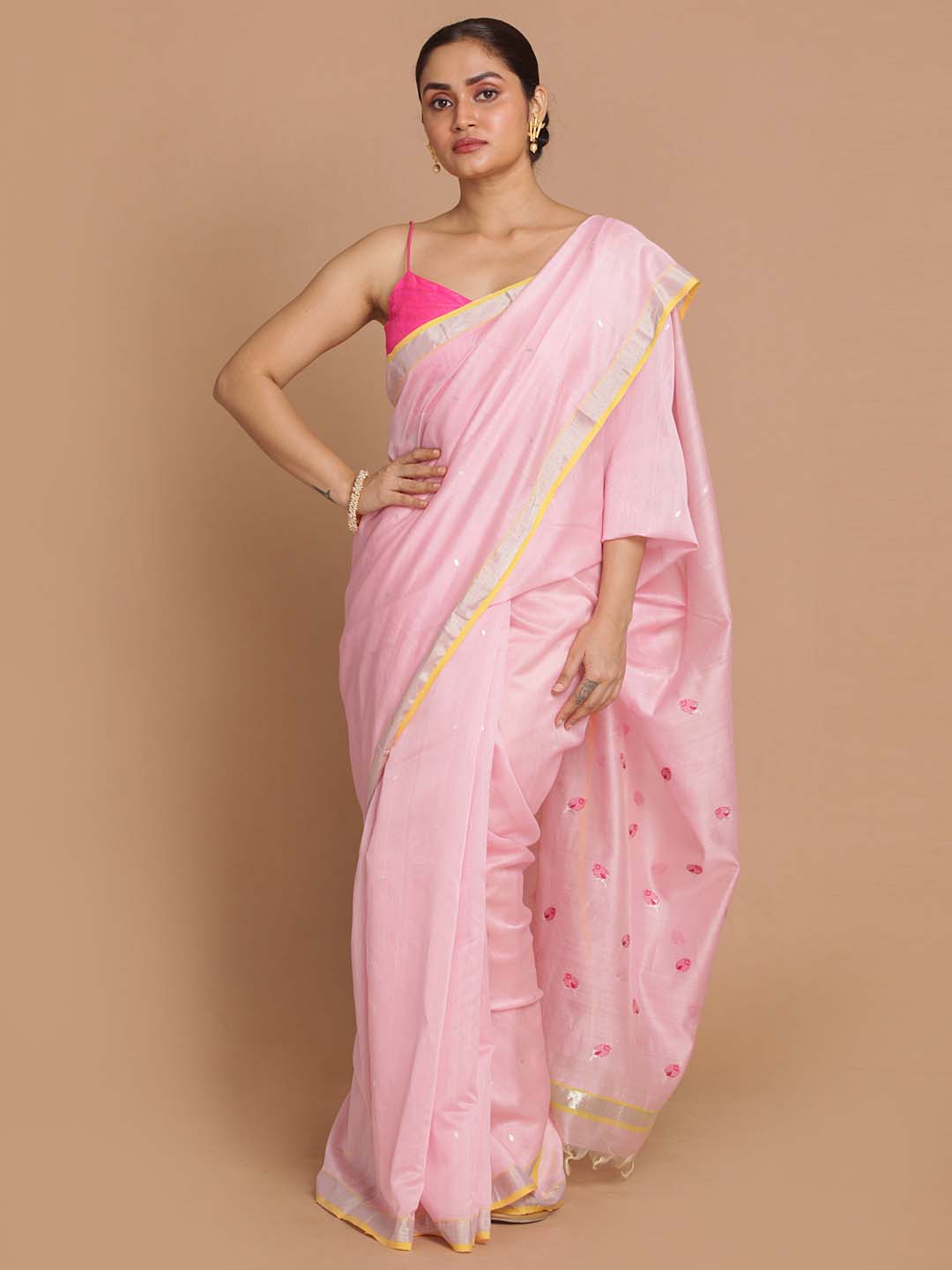 Indethnic Chanderi Handloom Silk Cotton Saree - View 1