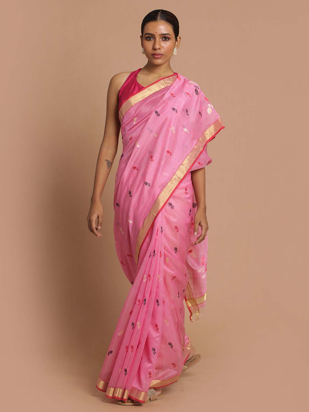 Indethnic Chanderi Handloom Silk Cotton Saree - View 1