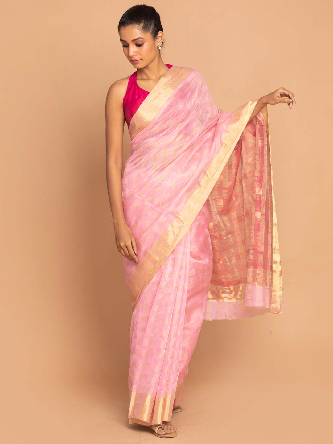 Indethnic Chanderi Handloom Silk Cotton Saree - View 1