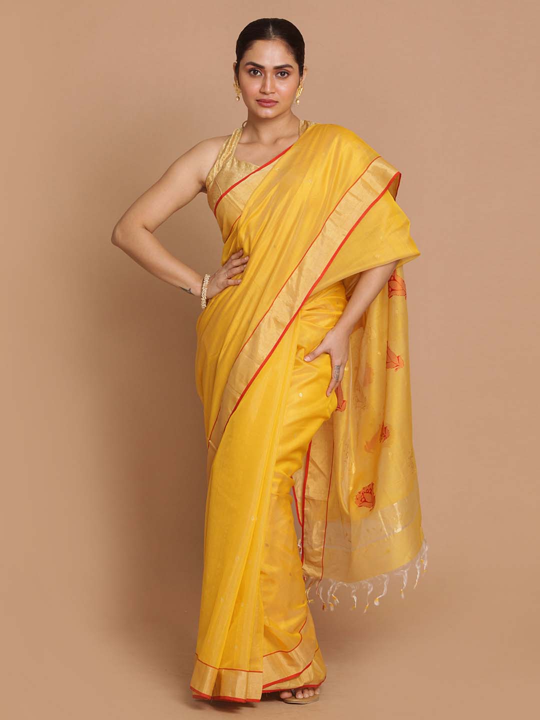 Indethnic Chanderi Handloom Silk Cotton Saree - View 1