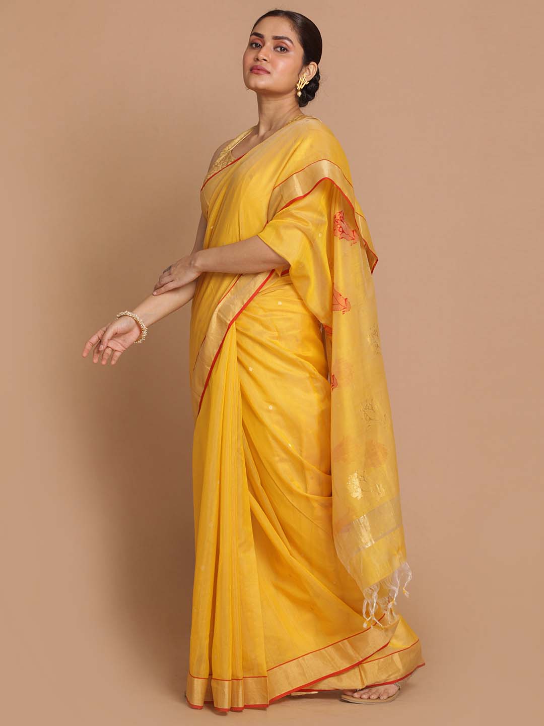 Indethnic Chanderi Handloom Silk Cotton Saree - View 2