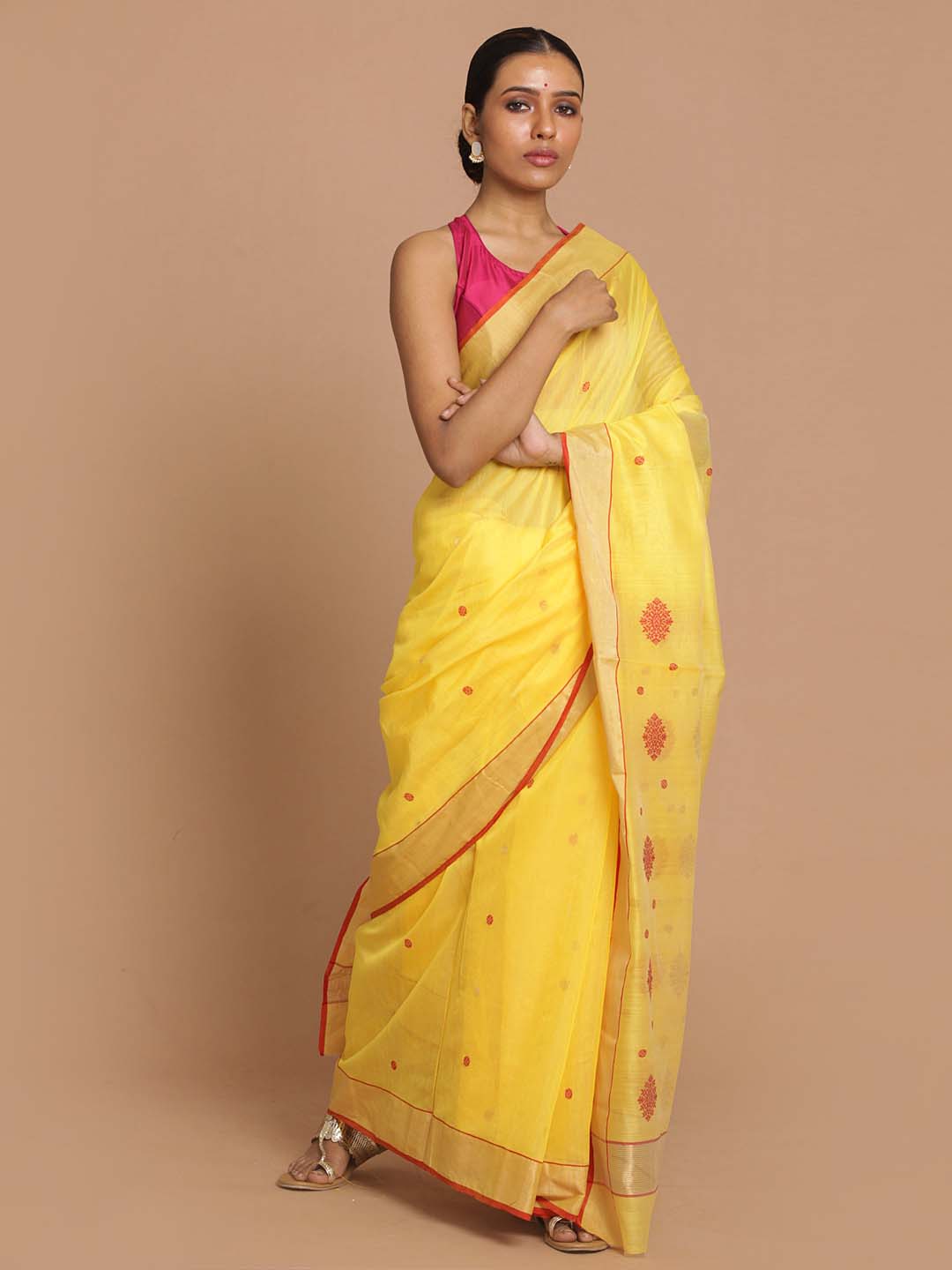 Indethnic Chanderi Handloom Silk Cotton Saree - View 1