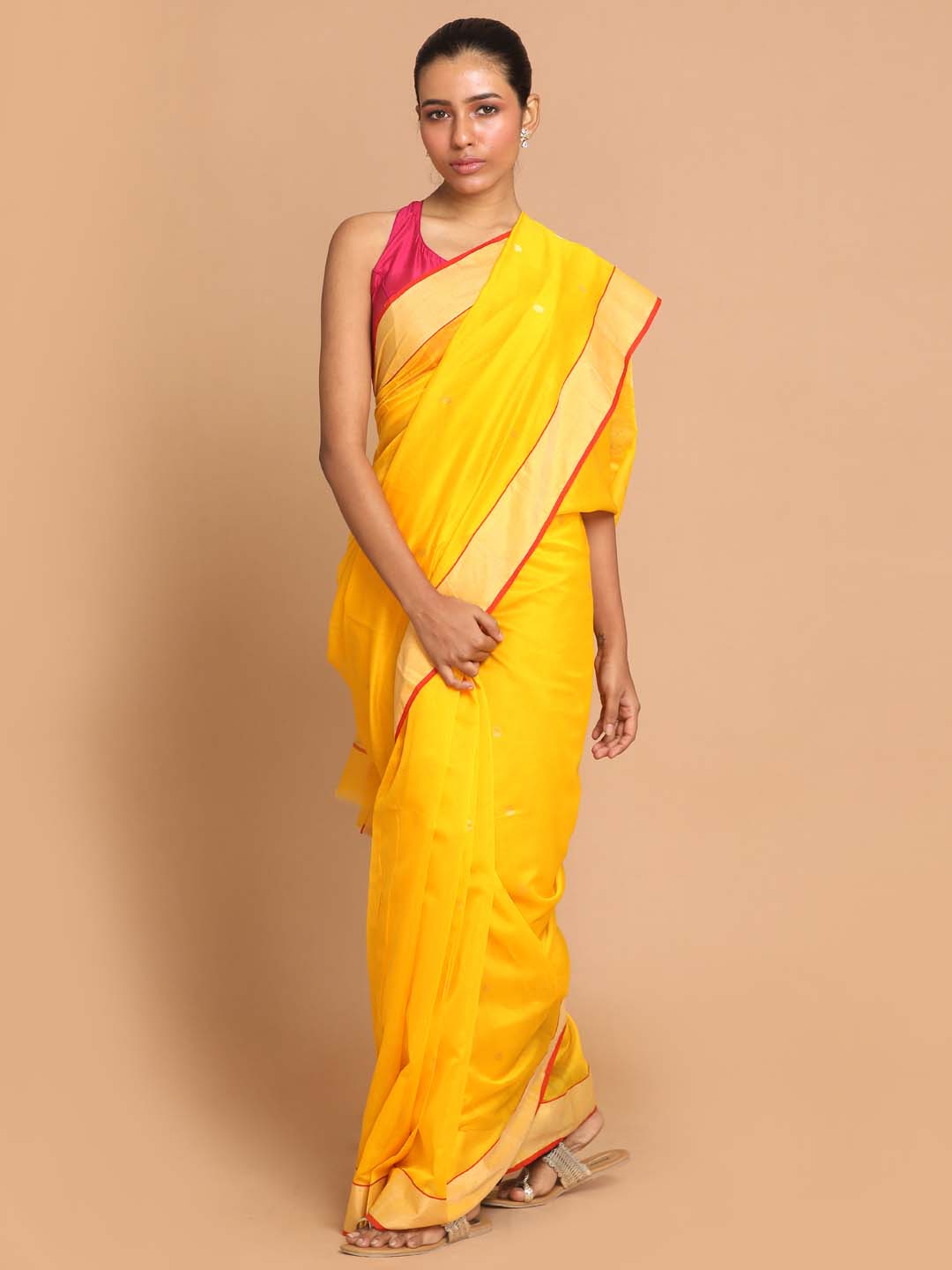 Indethnic Chanderi Handloom Silk Cotton Saree - View 1