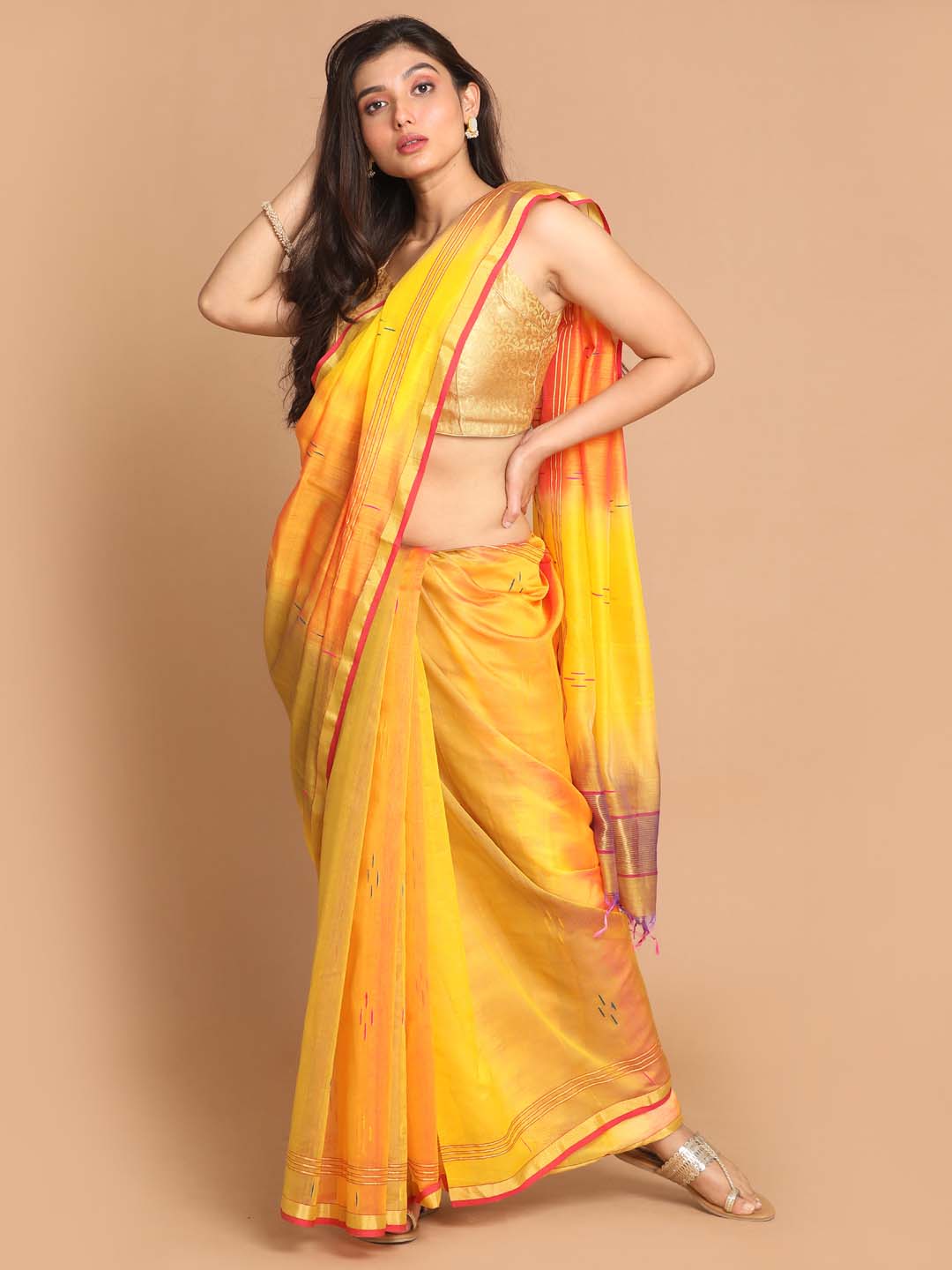 Indethnic Chanderi Handloom Silk Cotton Saree - View 1