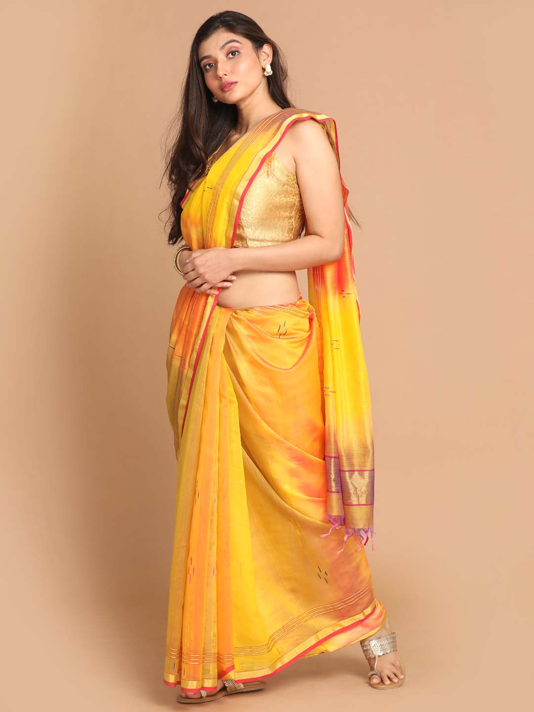 Indethnic Chanderi Handloom Silk Cotton Saree - View 2