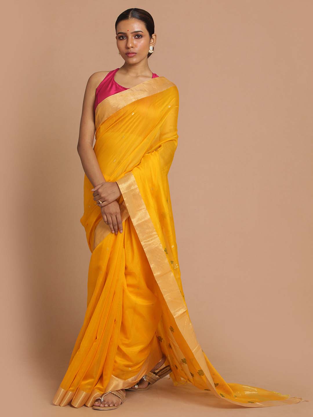 Indethnic Chanderi Handloom Silk Cotton Saree - View 1