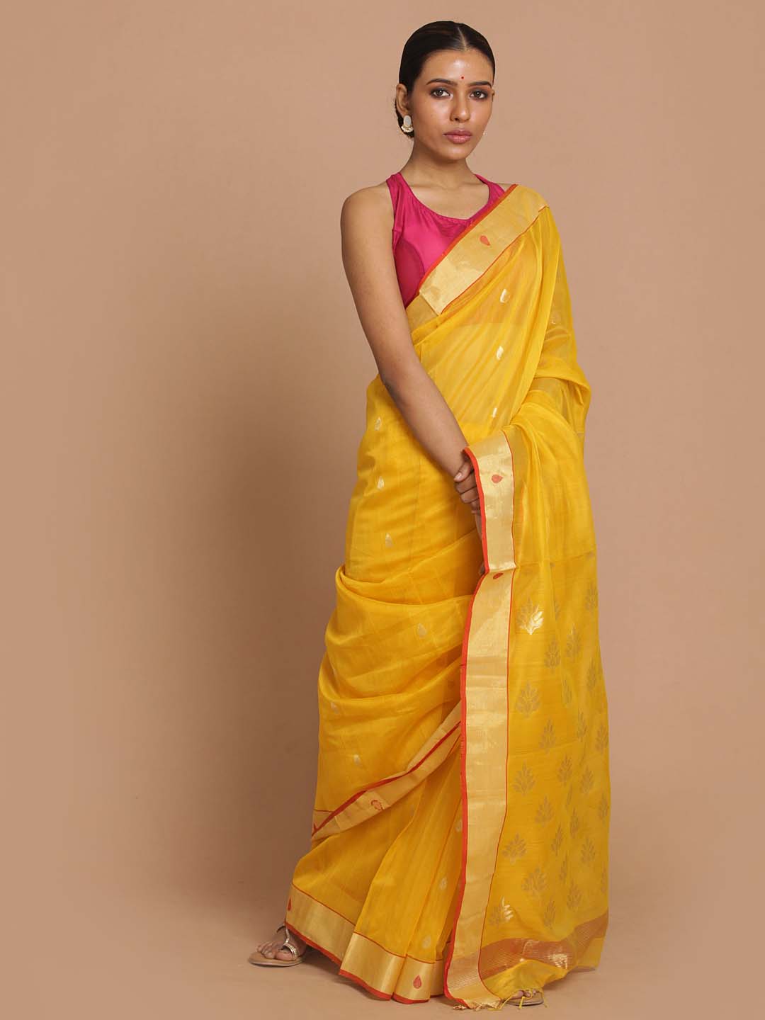 Indethnic Chanderi Handloom Silk Cotton Saree - View 1