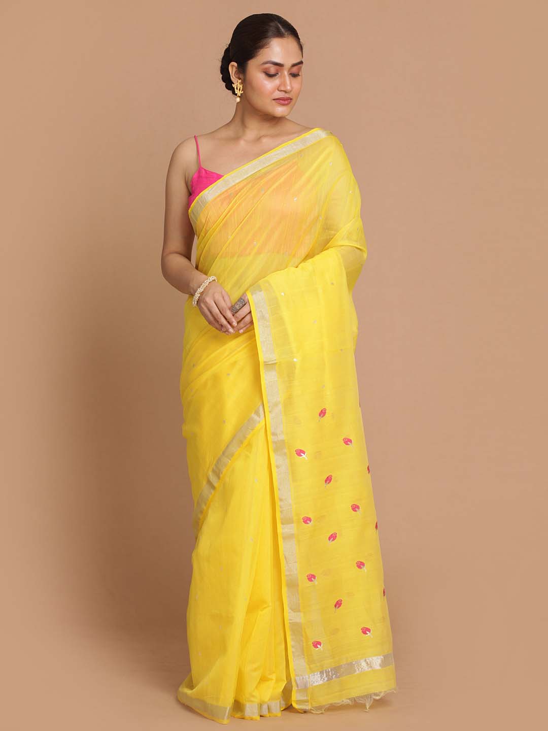 Indethnic Chanderi Handloom Silk Cotton Saree - View 1