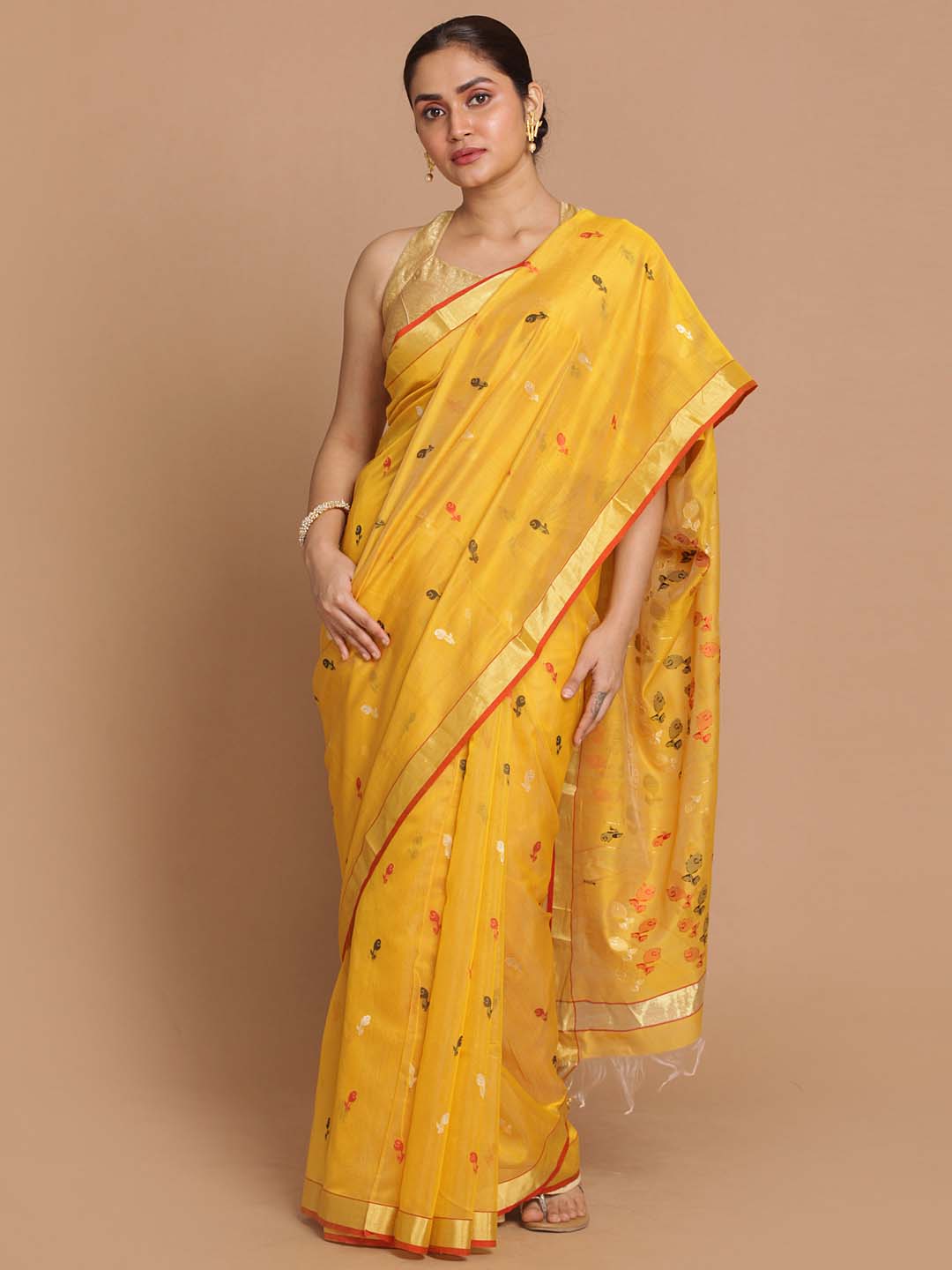 Indethnic Chanderi Handloom Silk Cotton Saree - View 1