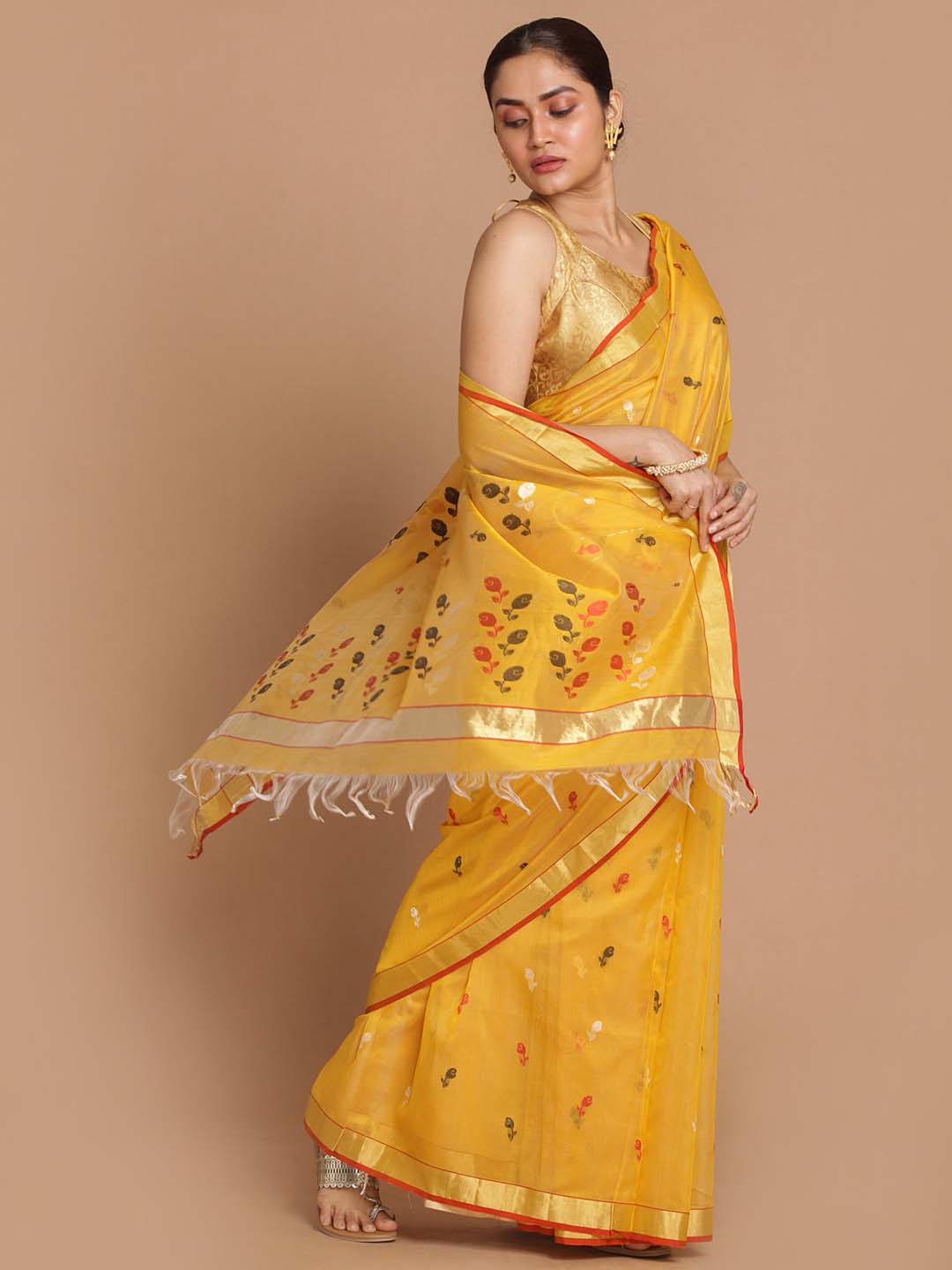 Indethnic Chanderi Handloom Silk Cotton Saree - View 2