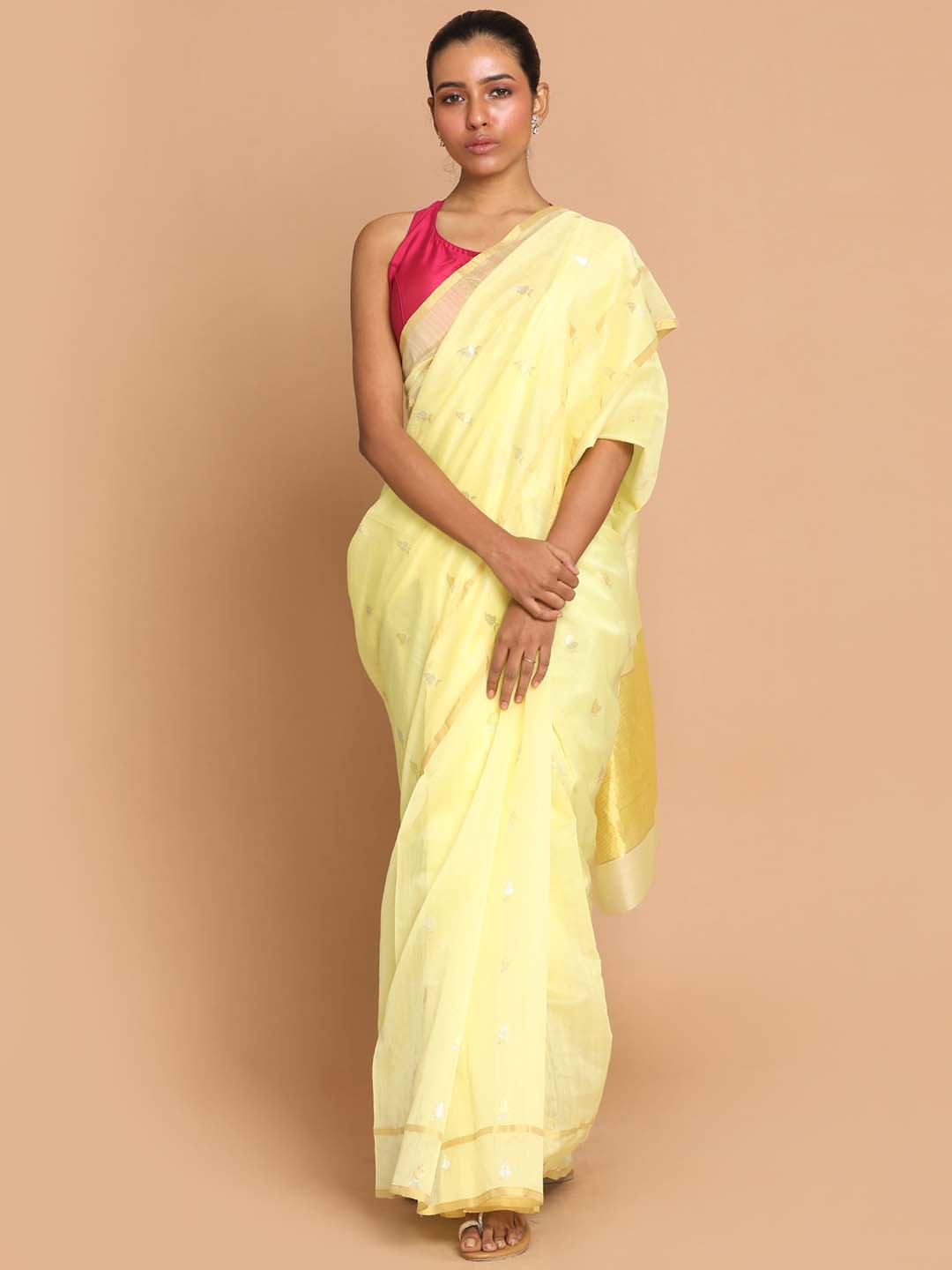 Indethnic Chanderi Handloom Silk Cotton Saree - View 1