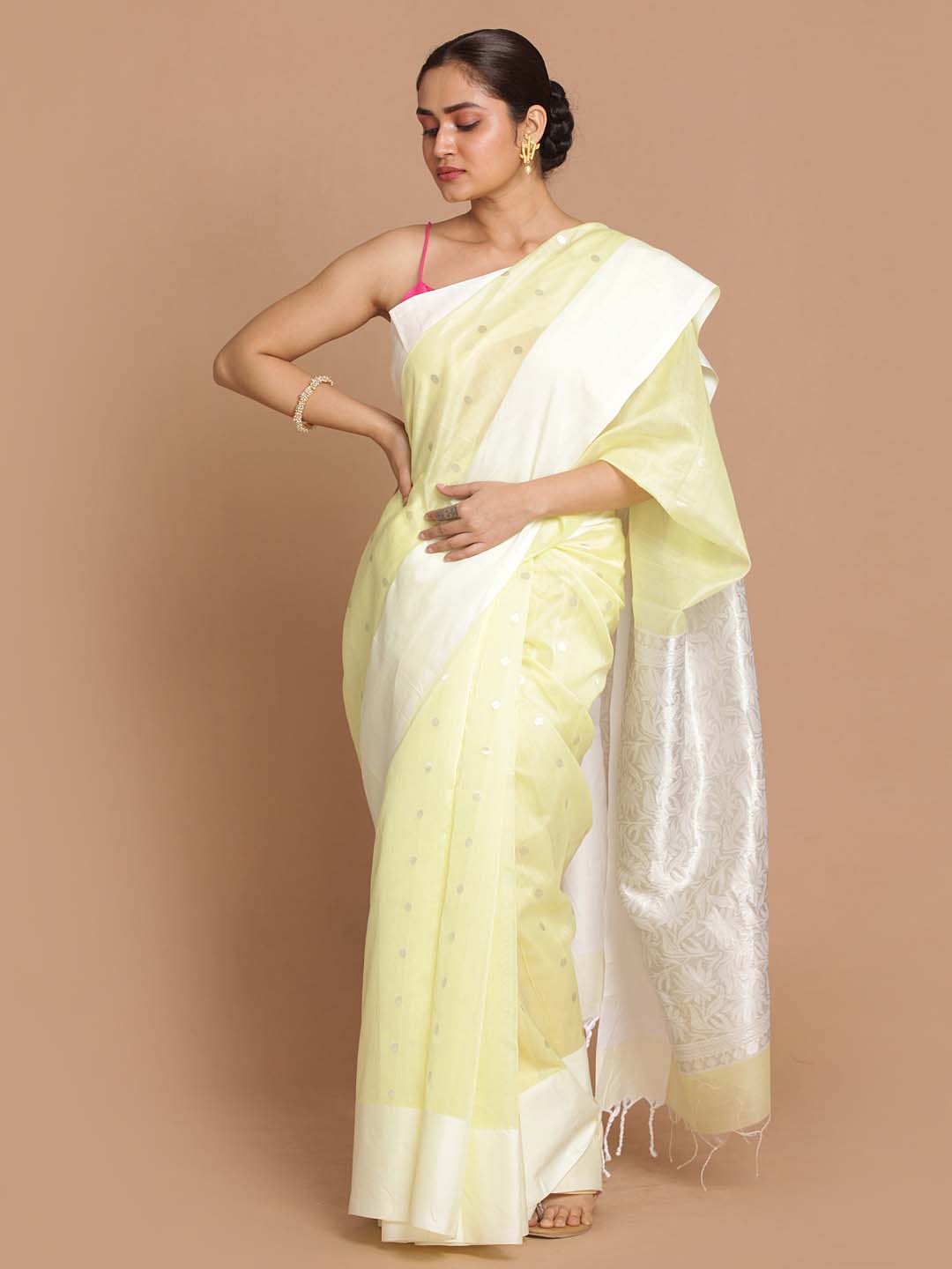 Indethnic Chanderi Handloom Silk Cotton Saree - View 1