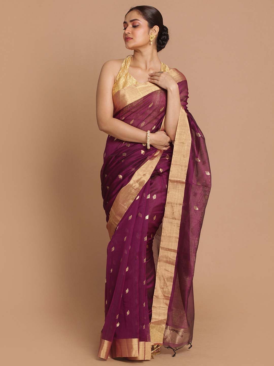 Indethnic Chanderi Handloom Silk Cotton Saree - View 1