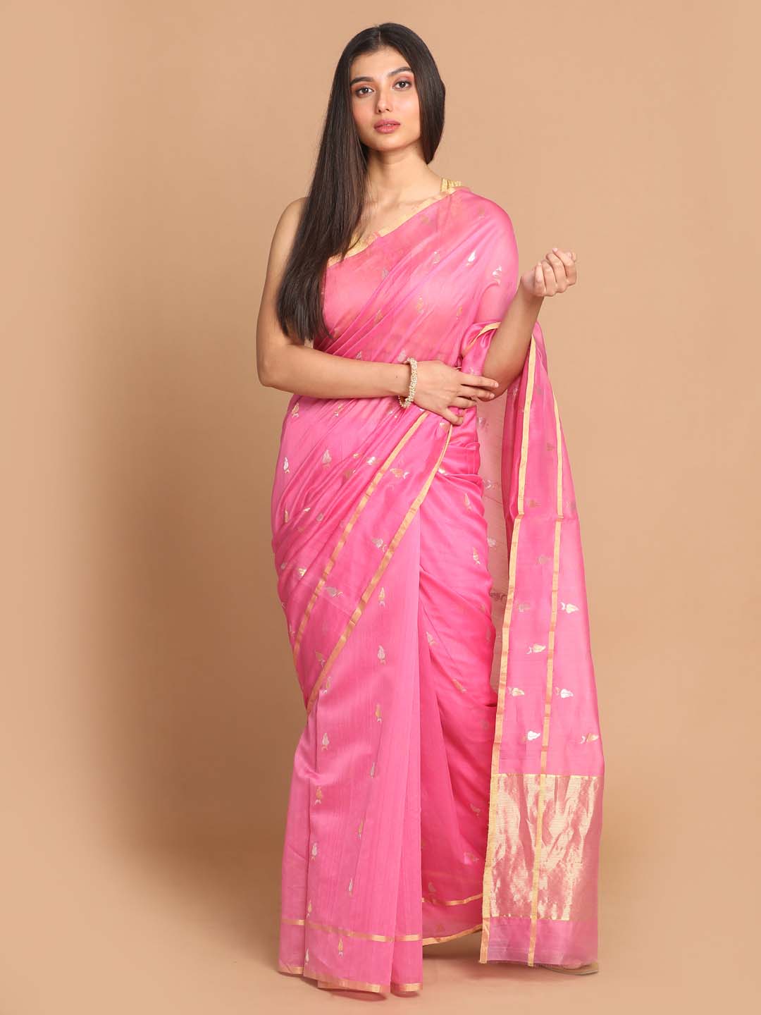 Indethnic Chanderi Handloom Silk Cotton Saree - View 1