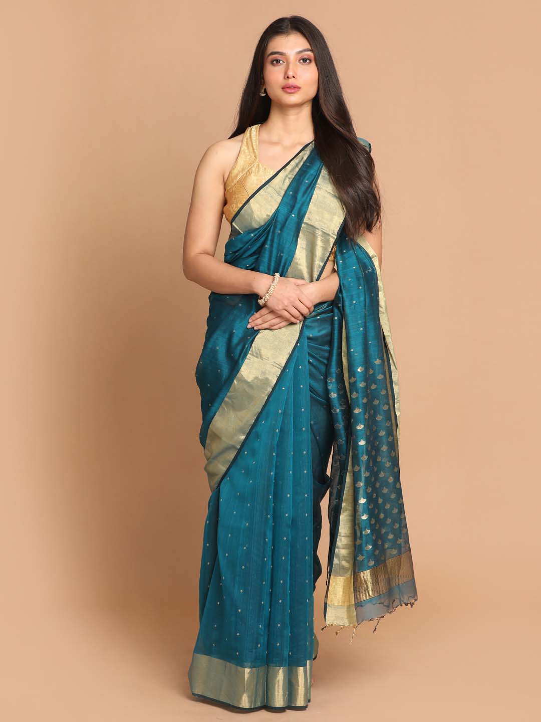 Indethnic Chanderi Handloom Silk Cotton Saree - View 1