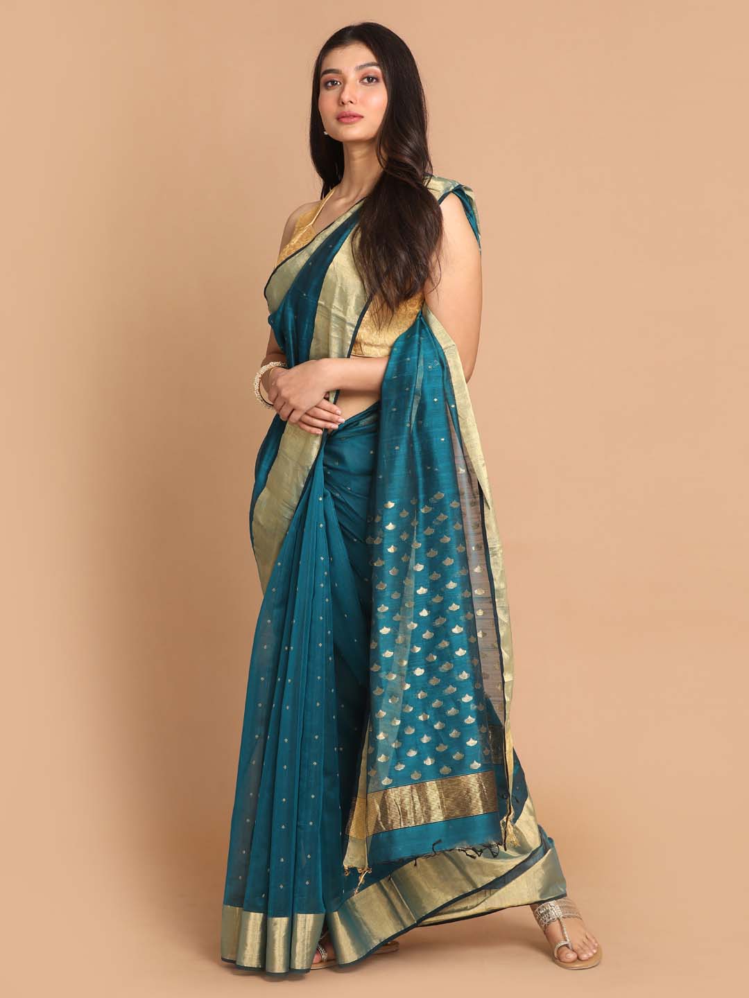 Indethnic Chanderi Handloom Silk Cotton Saree - View 2