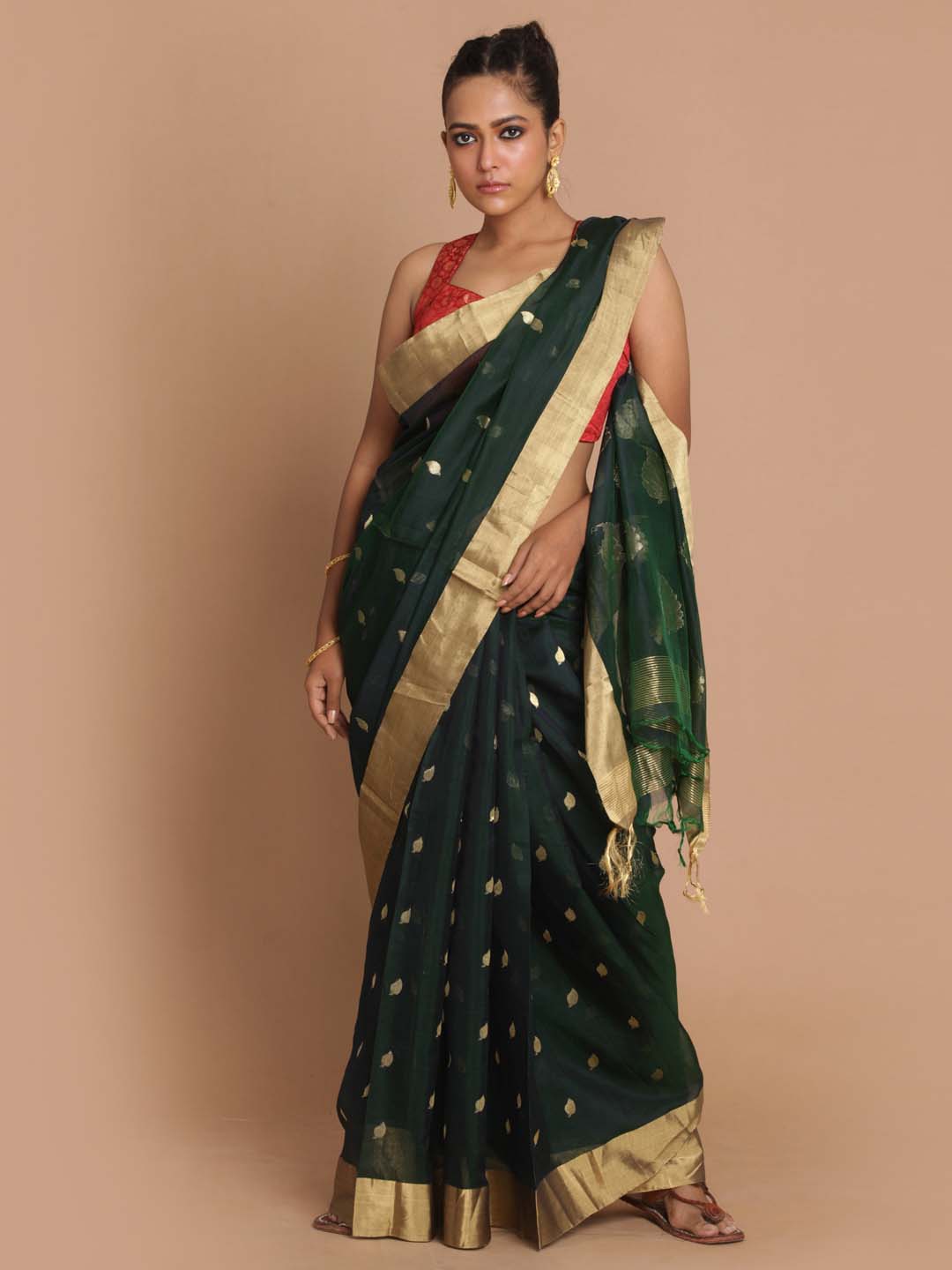 Indethnic Chanderi Handloom Silk Cotton Saree - View 1