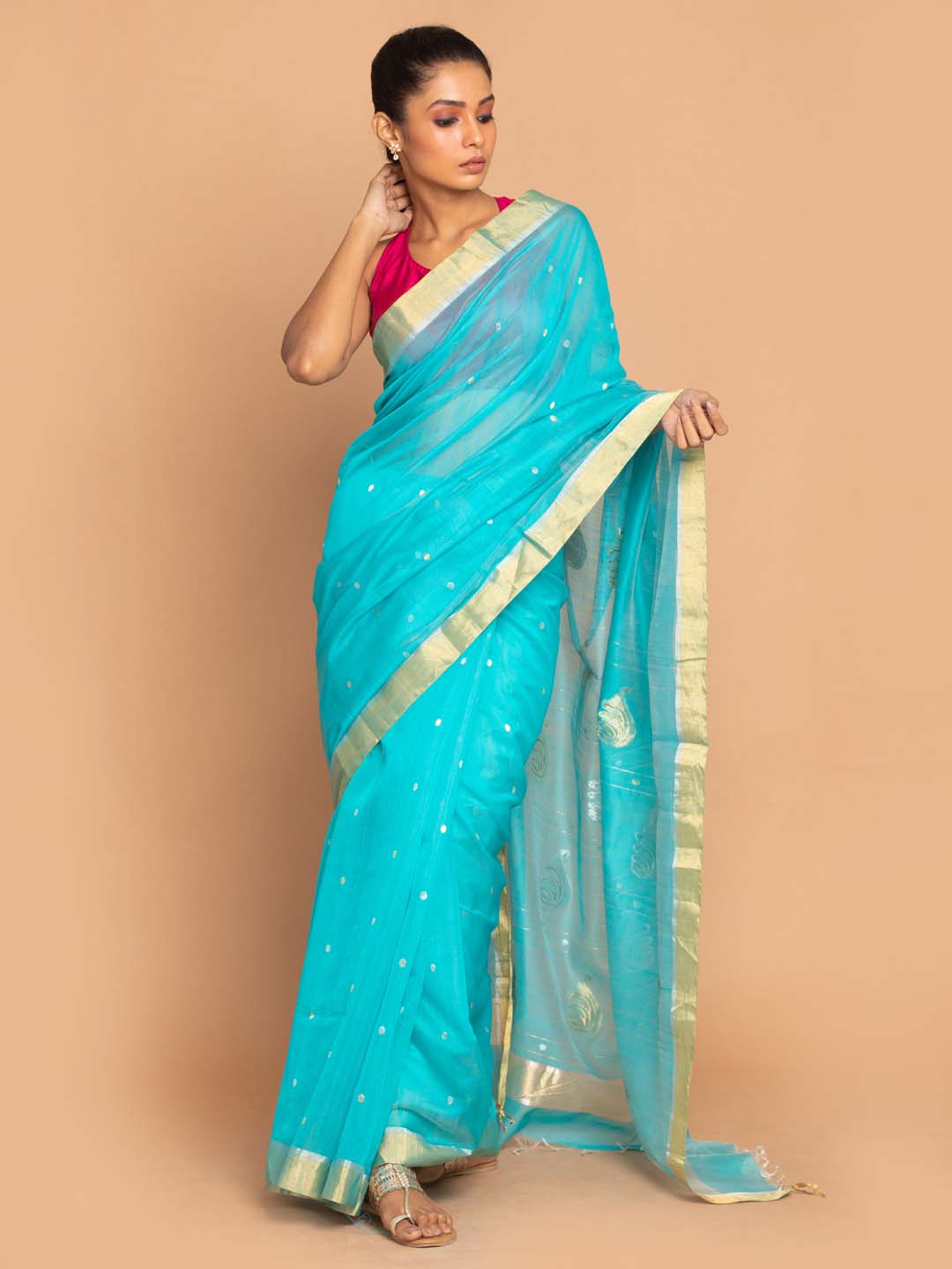 Indethnic Chanderi Handloom Silk Cotton Saree - View 1