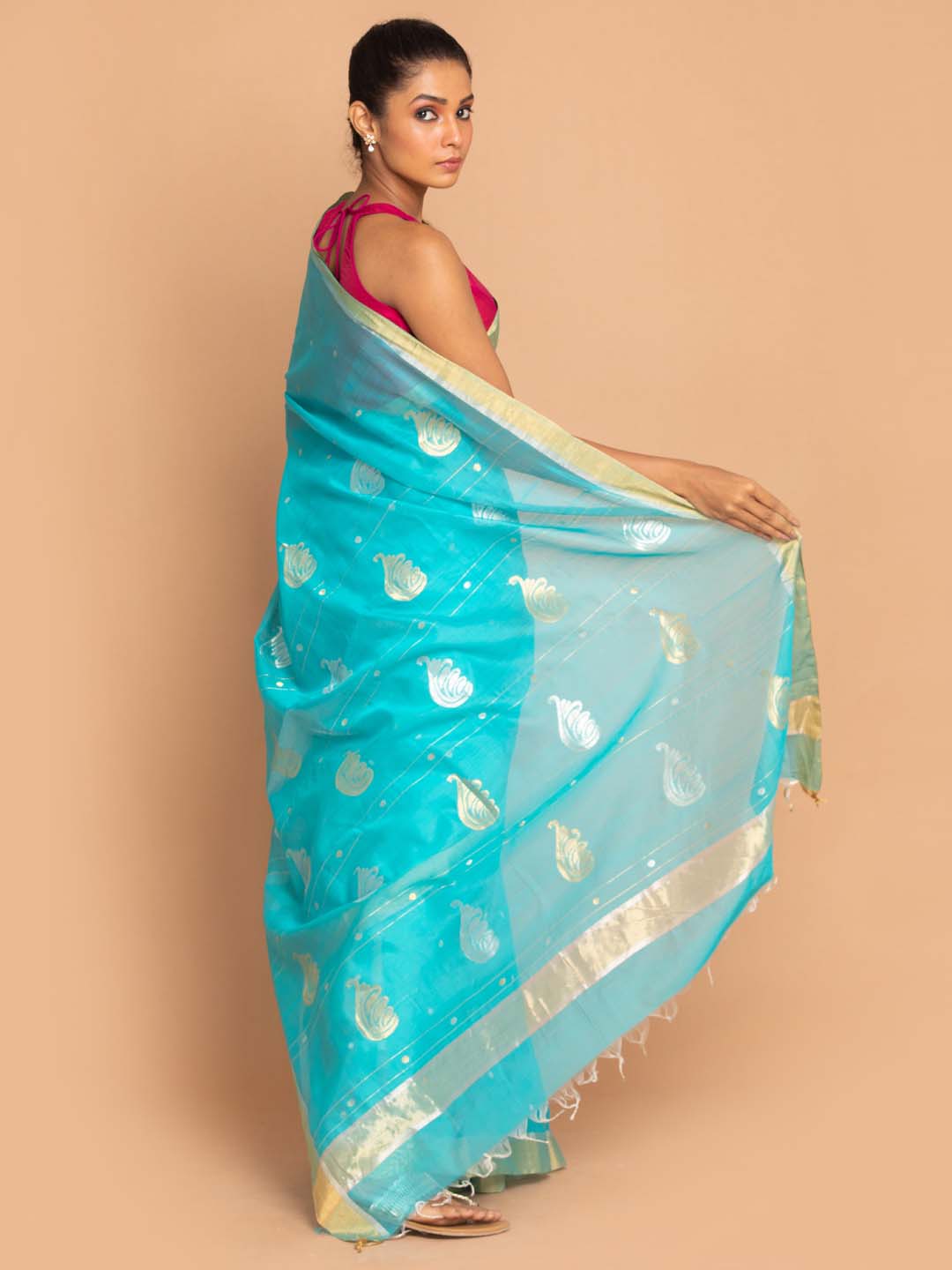 Indethnic Chanderi Handloom Silk Cotton Saree - View 3