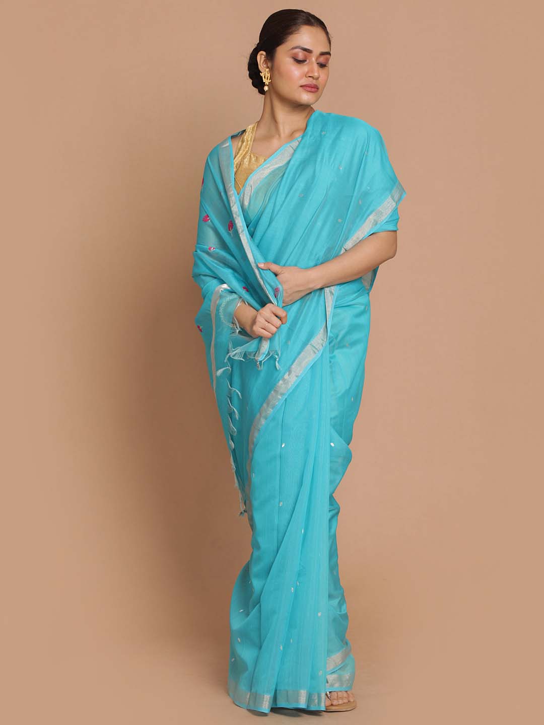 Indethnic Chanderi Handloom Silk Cotton Saree - View 1