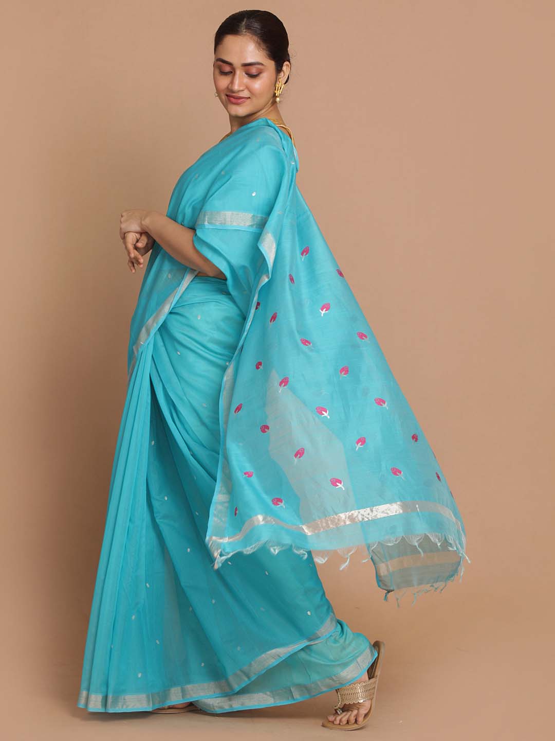 Indethnic Chanderi Handloom Silk Cotton Saree - View 2