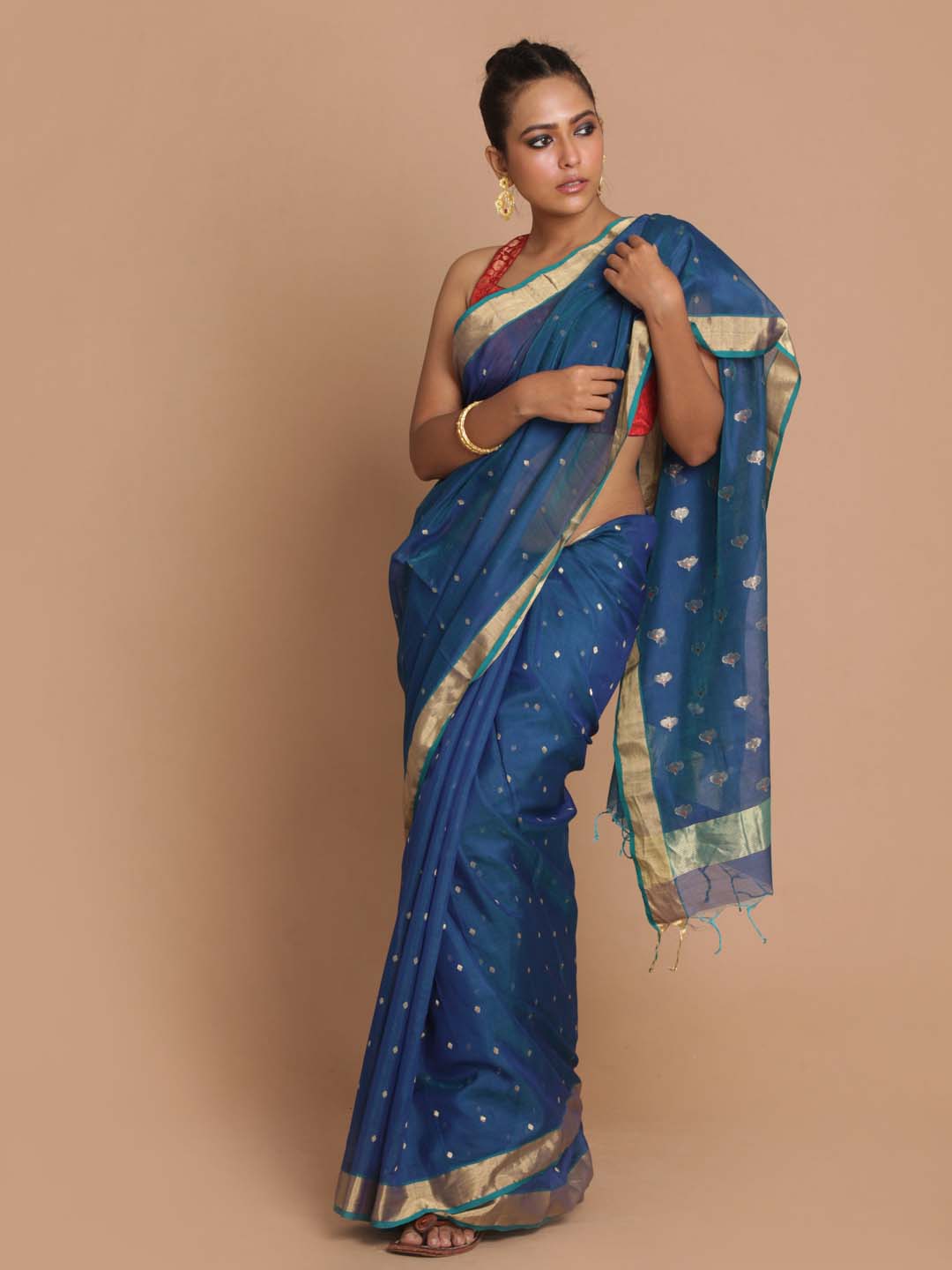 Indethnic Chanderi Handloom Silk Cotton Saree - View 1