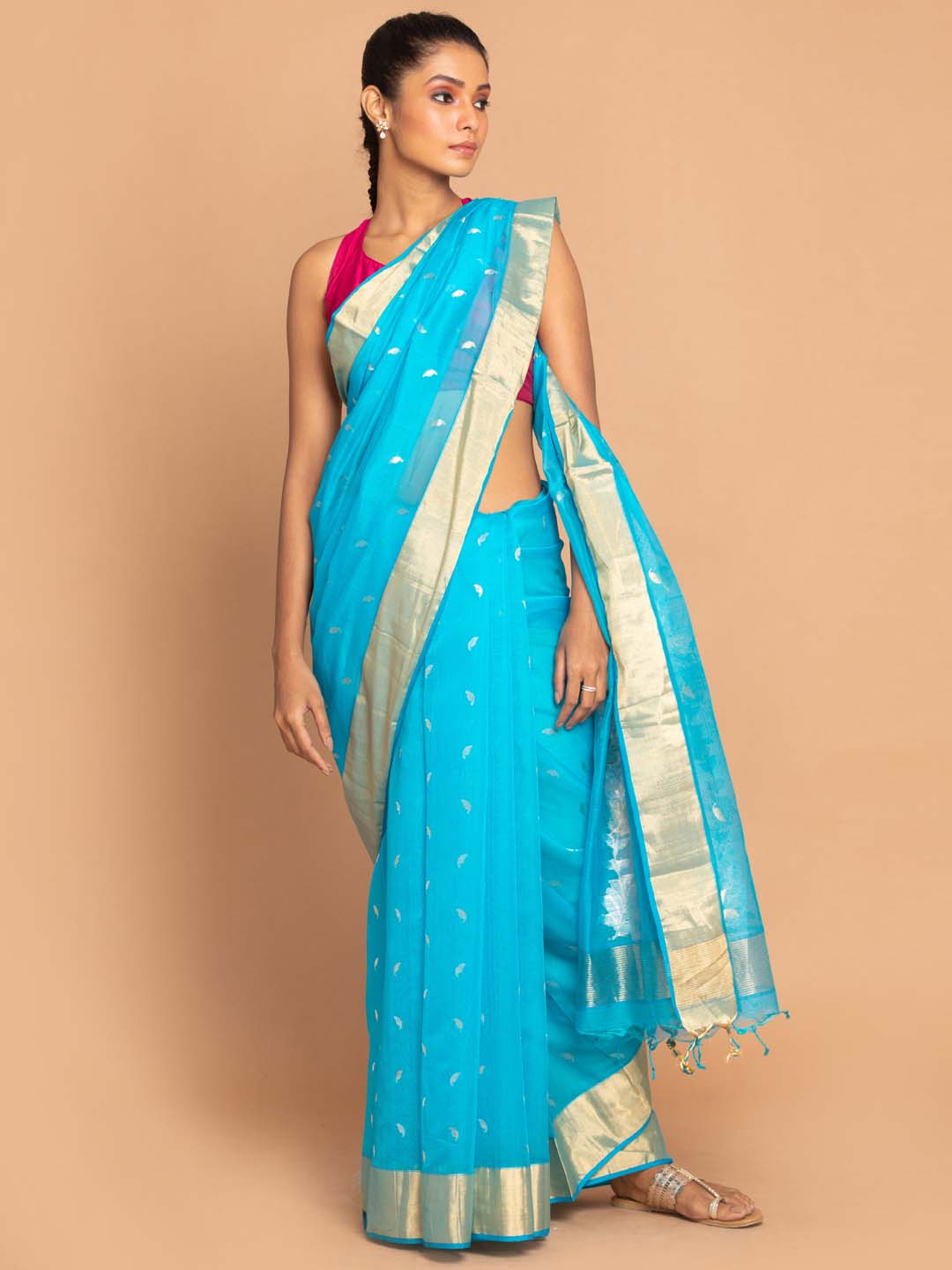 Indethnic Chanderi Handloom Silk Cotton Saree - View 1