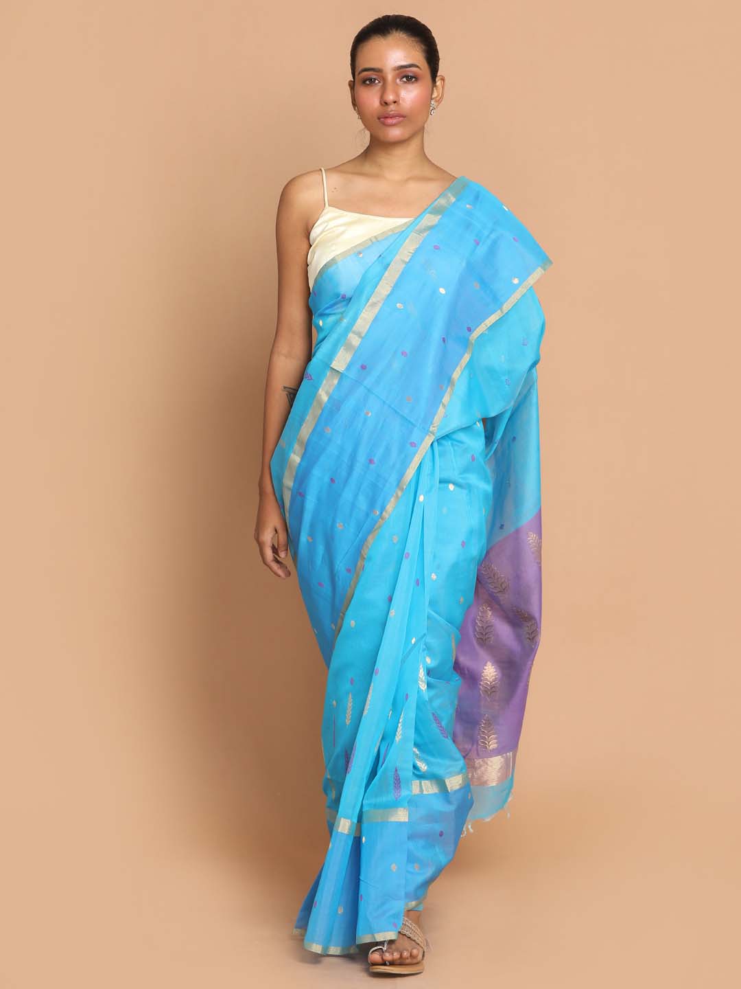 Indethnic Chanderi Handloom Silk Cotton Saree - View 1